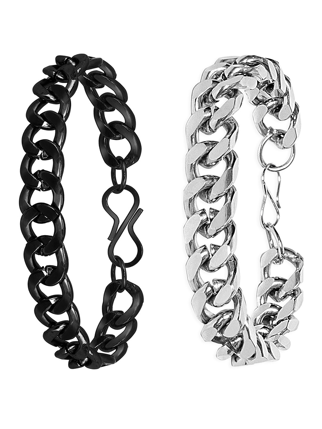 Mikado Men 2Pcs Black & Silver-Plated Link Bracelet