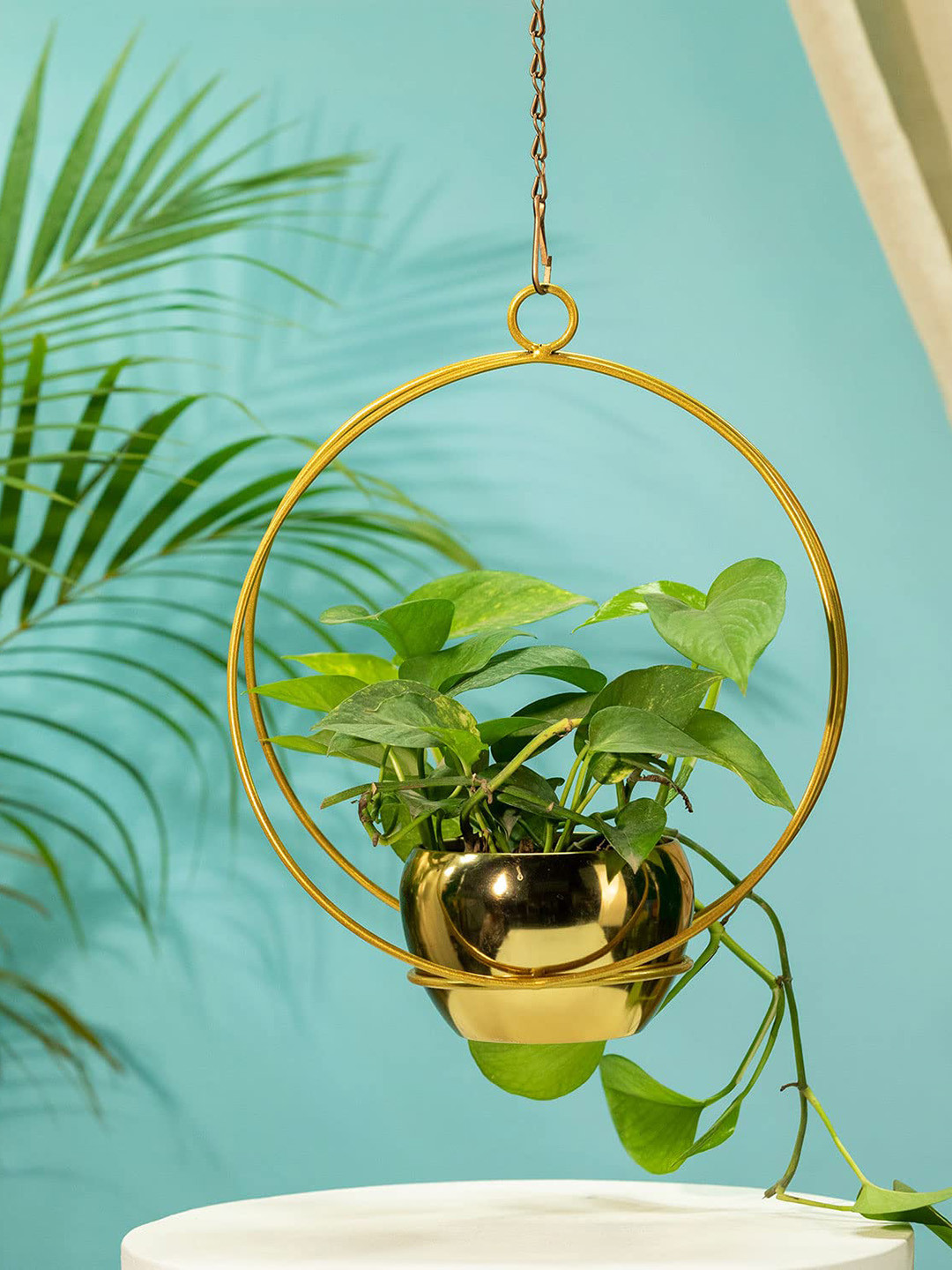 TRUSTBASKET Gold Toned Lunar Eclipse Metal Hanging Planter