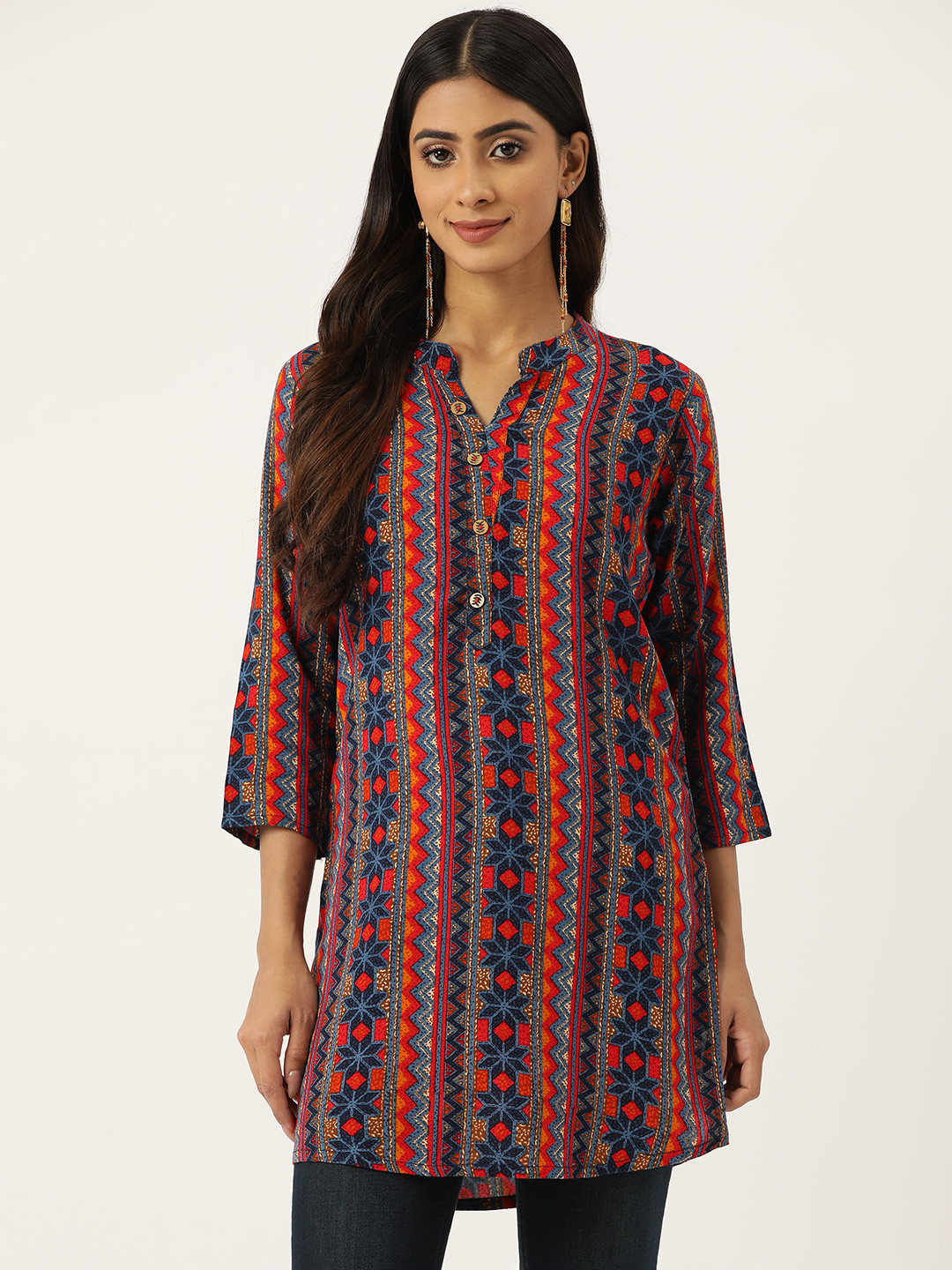 DIVYANK Geometric Printed Mandarin Collar Kurti