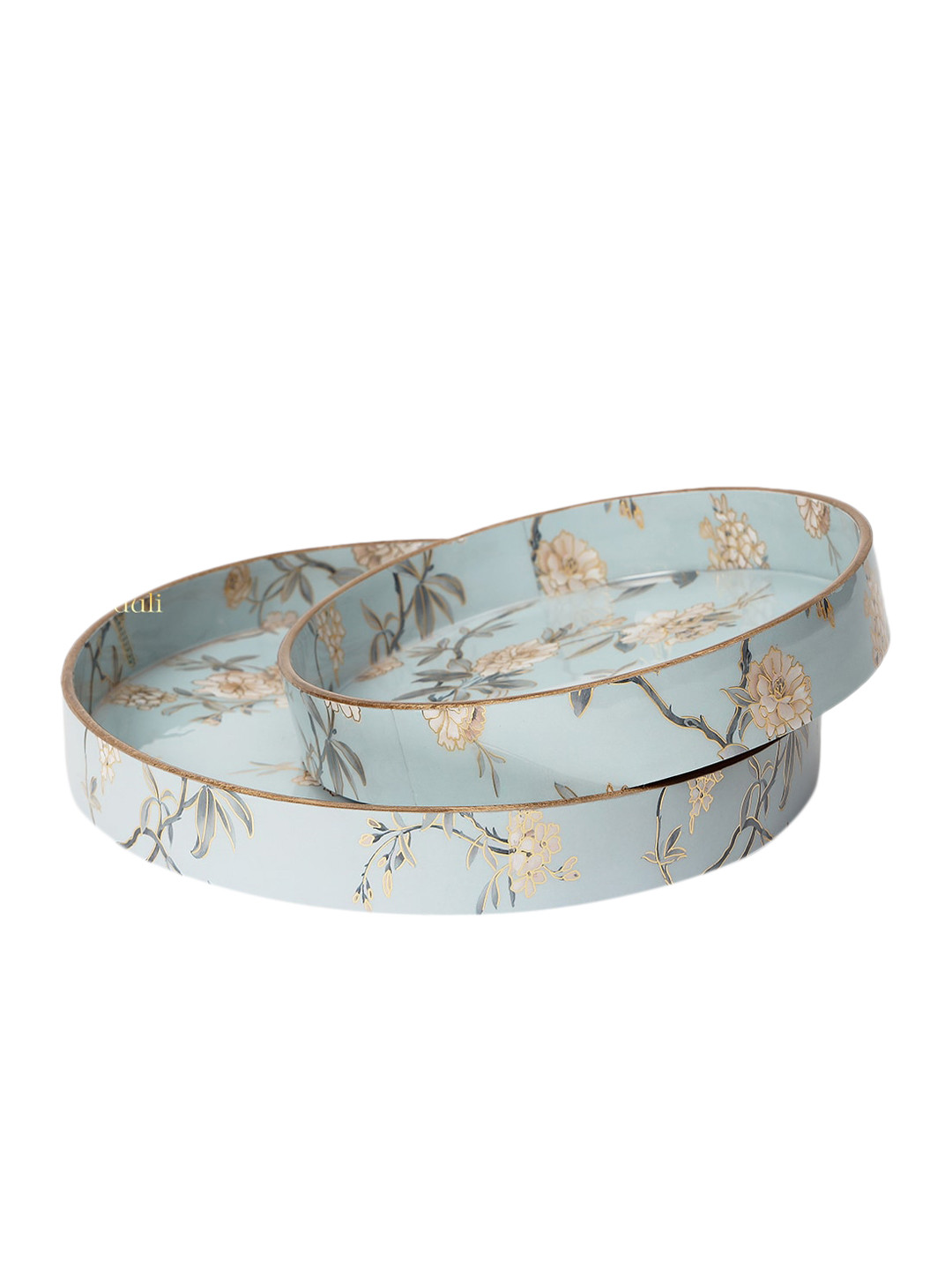 DULI Blue & Brown 2 PC Birds Printed MDF Wood Serving Trays