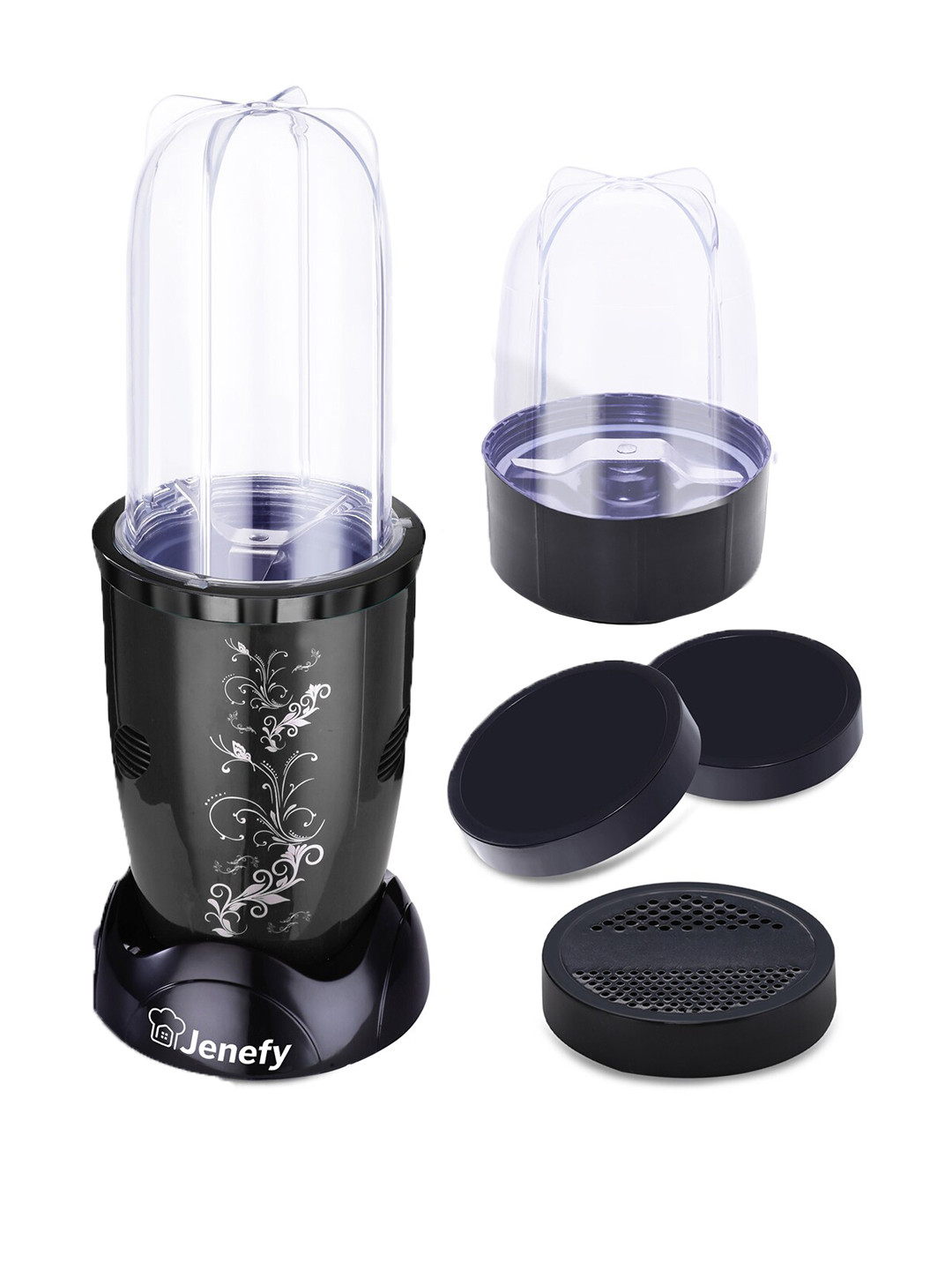 Jenefy Black Stainless Steel Bullet Mixer Grinder Blender With 2 Jars 500ml & 300ml