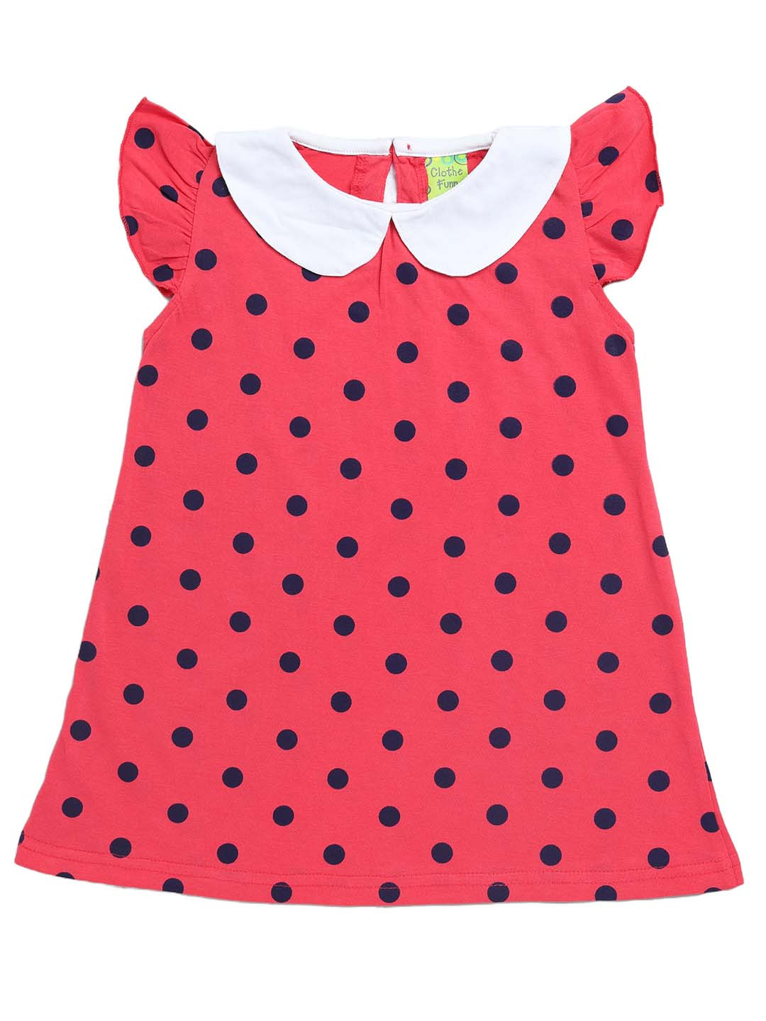 Clothe Funn Girls Polka Dot Printed Flutter Sleeves Cotton A-Line Dress