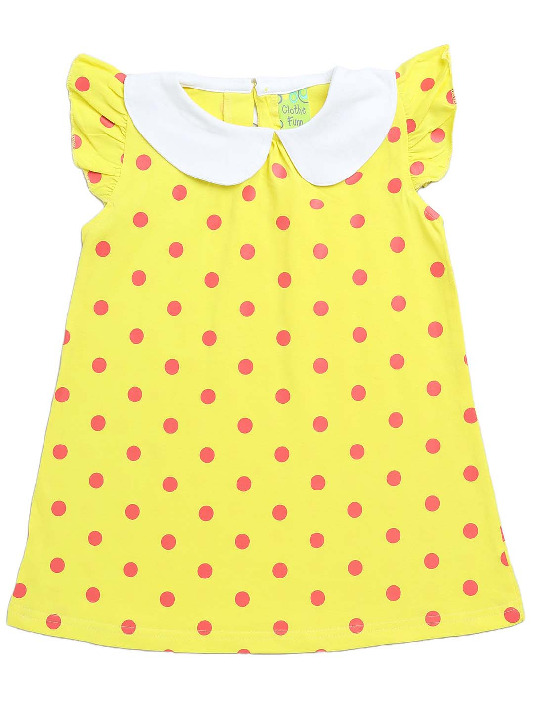 Clothe Funn Girls Polka Dot Printed Flutter Sleeves Cotton A-Line Dress