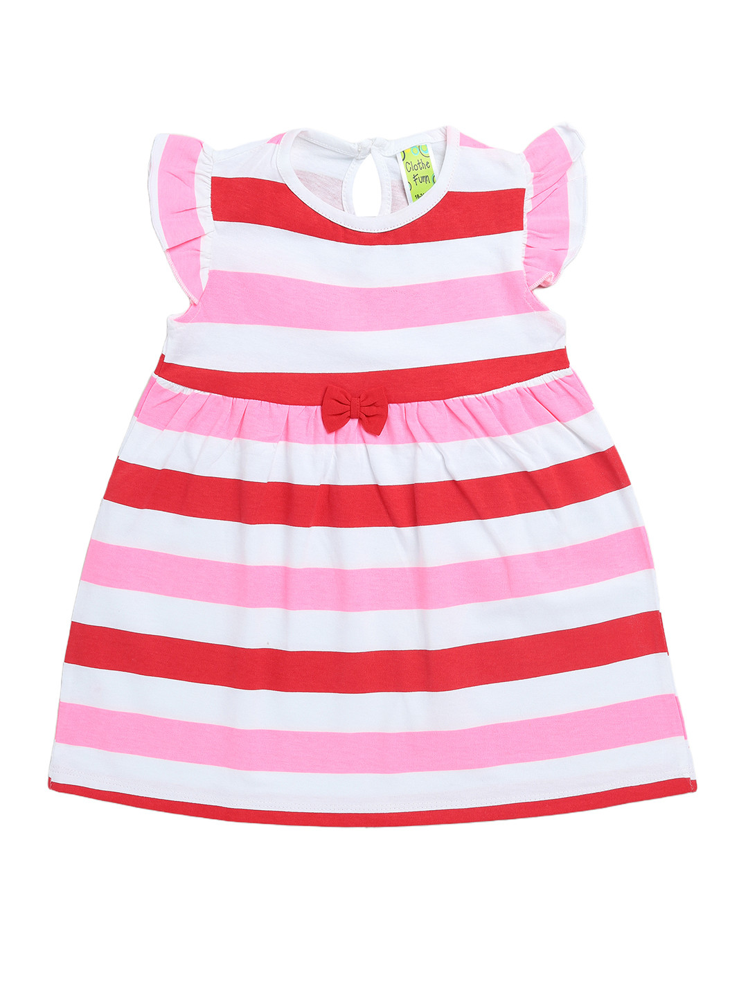 Clothe Funn Girls Striped Flutter Sleeves Cotton A-Line Dress