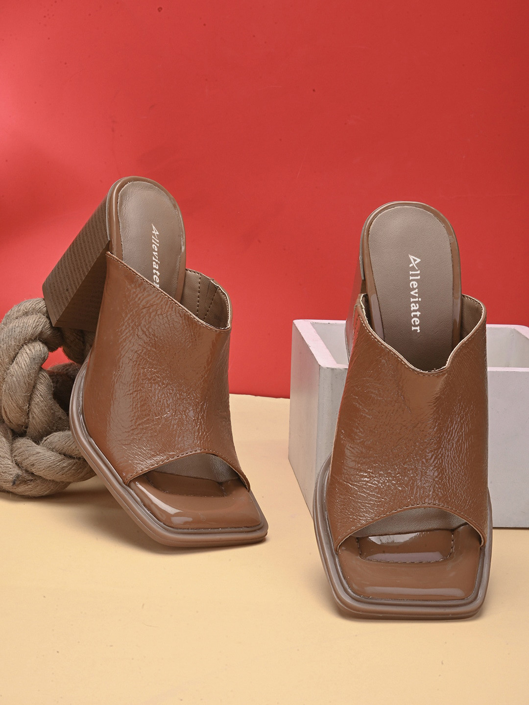 Alleviater Textured Leather Block Heel Mules