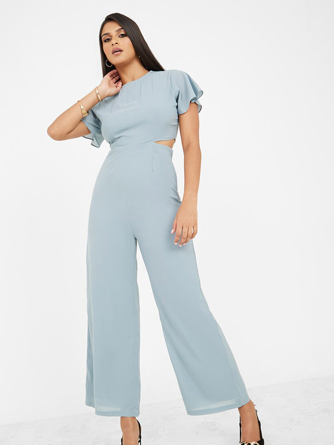 Styli Round Neck Flutter Sleeves Basic Jumpsuit