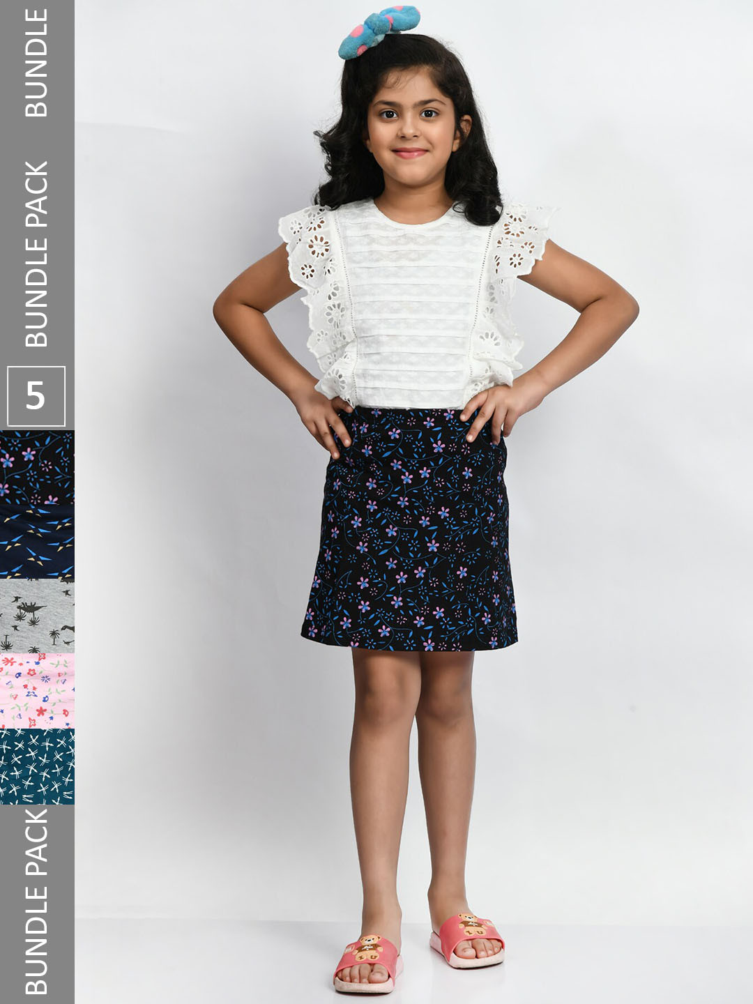 BAESD Girls Pack Of 5 Printed Pure Cotton A-Line Mini Skirts