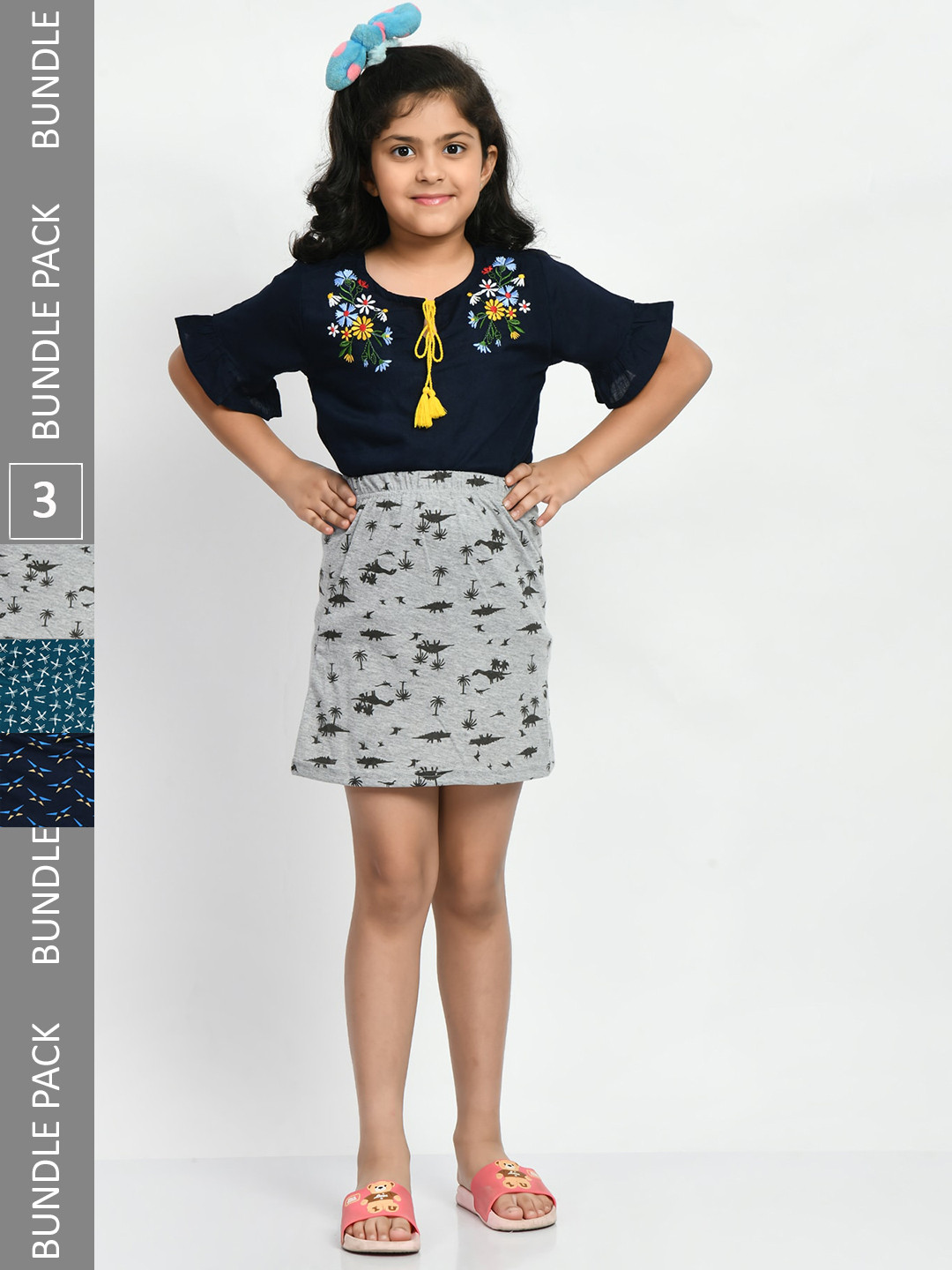 BAESD Girls Pack Of 3 Printed Pure Cotton A-Line Mini Skirts