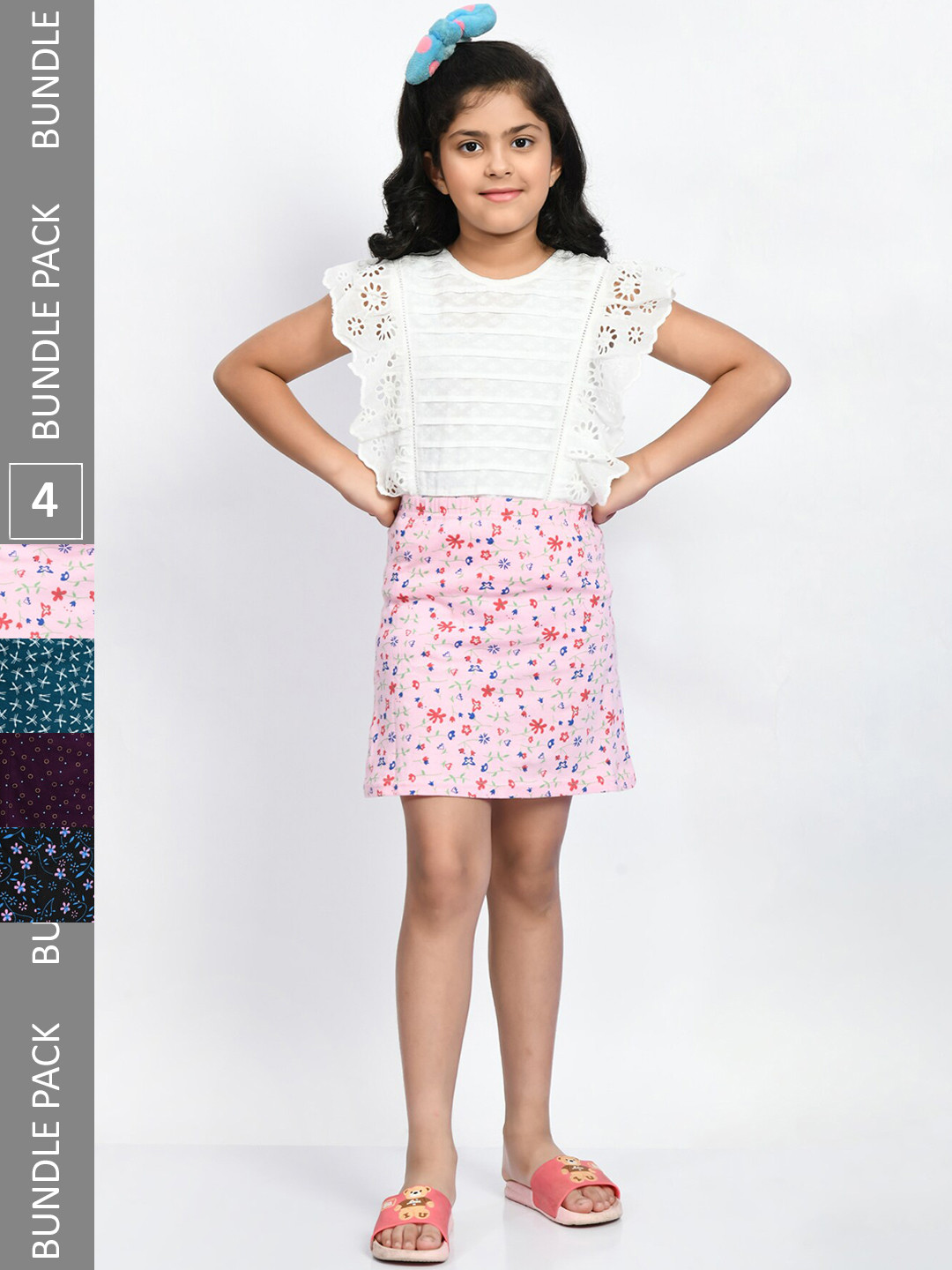 BAESD Pack Of 4 Printed Pure Cotton A-Line Mini Skirts