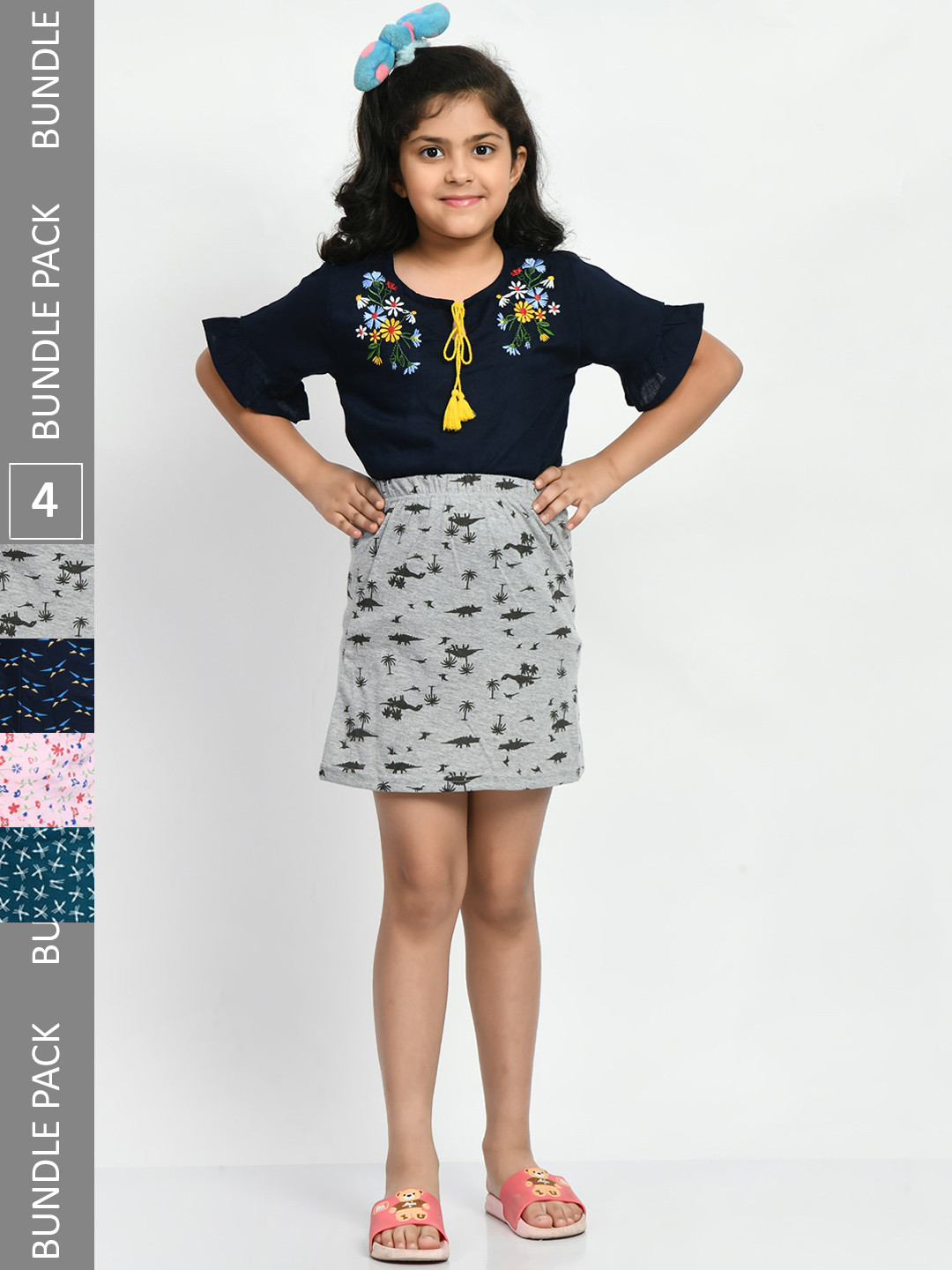 BAESD Girls Pack Of 4 Printed Pure Cotton A-Line Mini Skirts