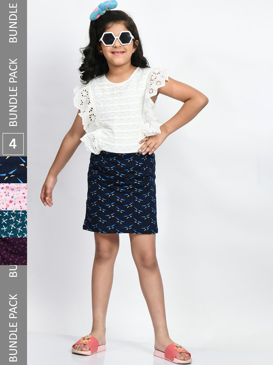 BAESD Girls Pack Of 4 Mini A-Line Pure Cotton Skirts