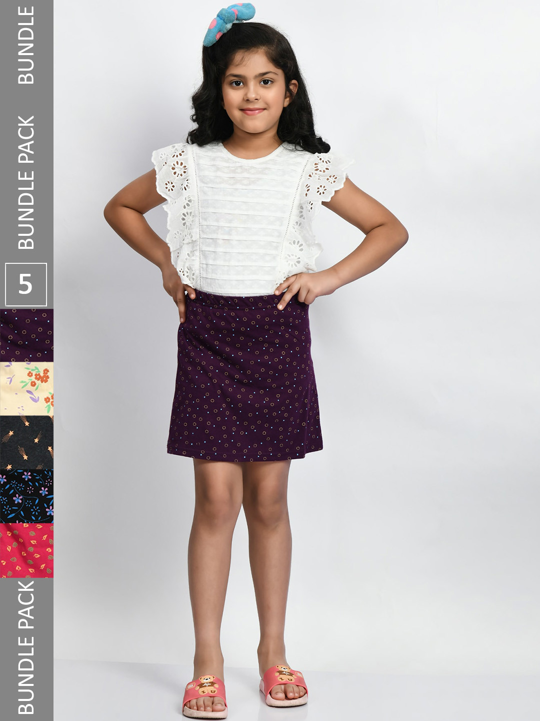 BAESD Girls Pack Of 5 Printed Pure Cotton A-Line Mini Skirts