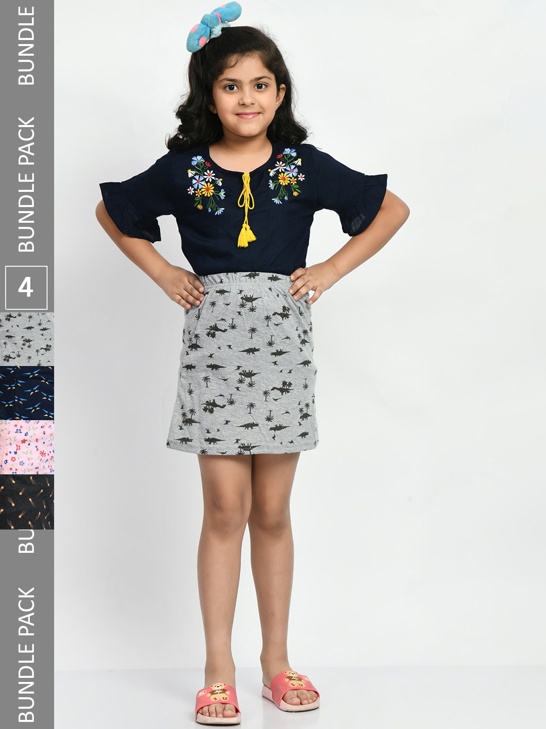 BAESD Girls Pack Of 4 Printed Pure Cotton A-Line Mini Skirts