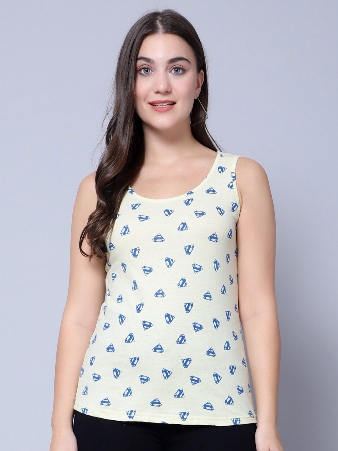 DIAZ Conversational Printed Scoop Neck Sleeveless Cotton Tank Top