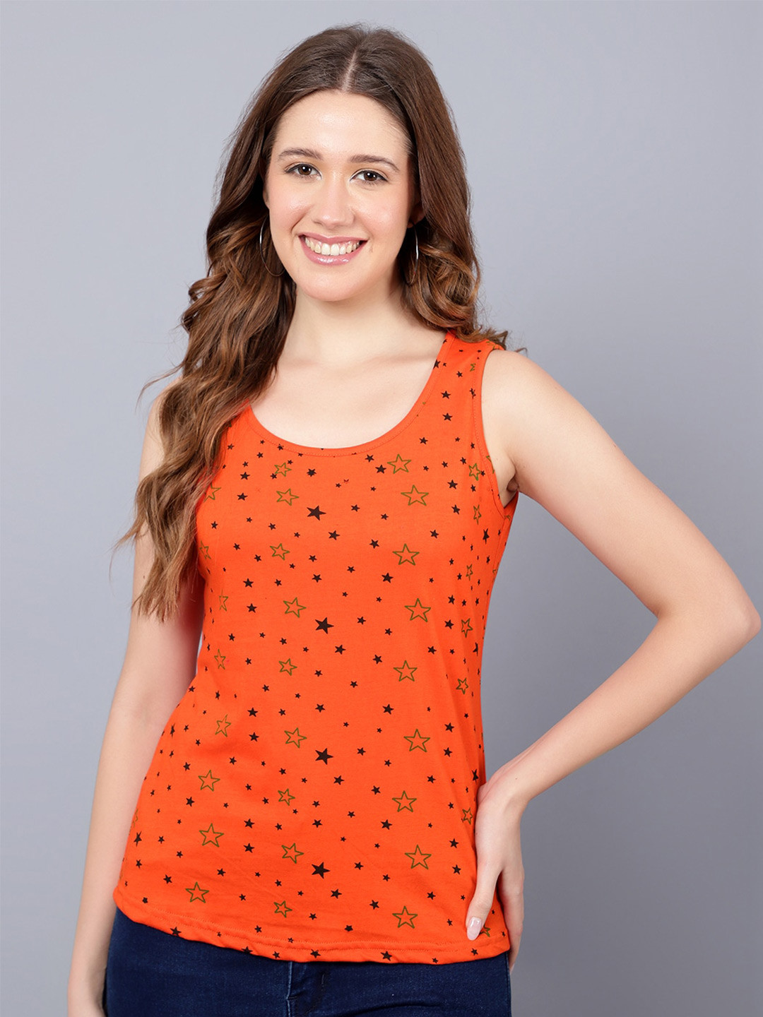 DIAZ Conversational Printed Scoop Neck Sleeveless Cotton Tank Top