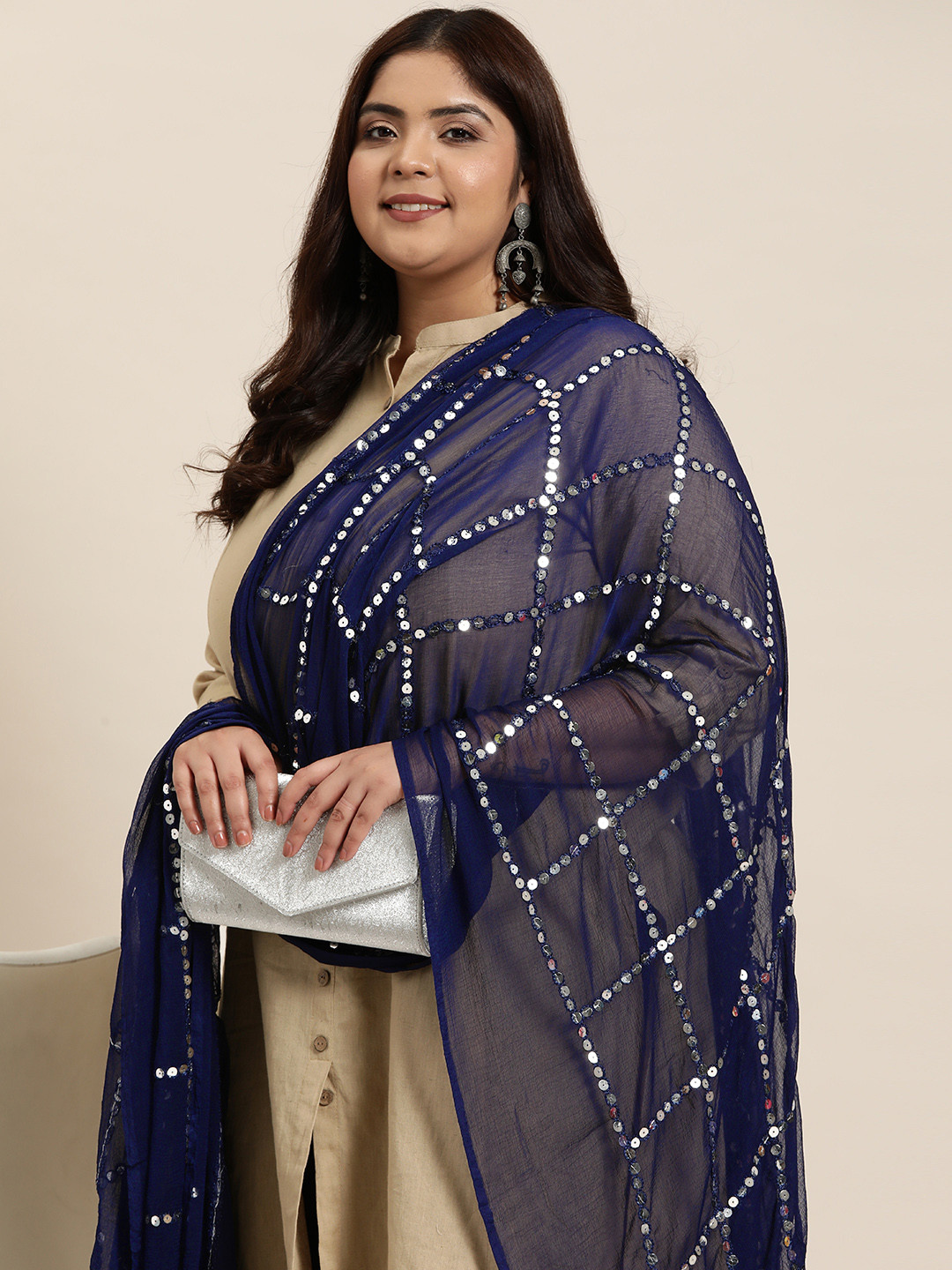 Sztori Embroidered Silk Chiffon Dupatta With Mirror Work