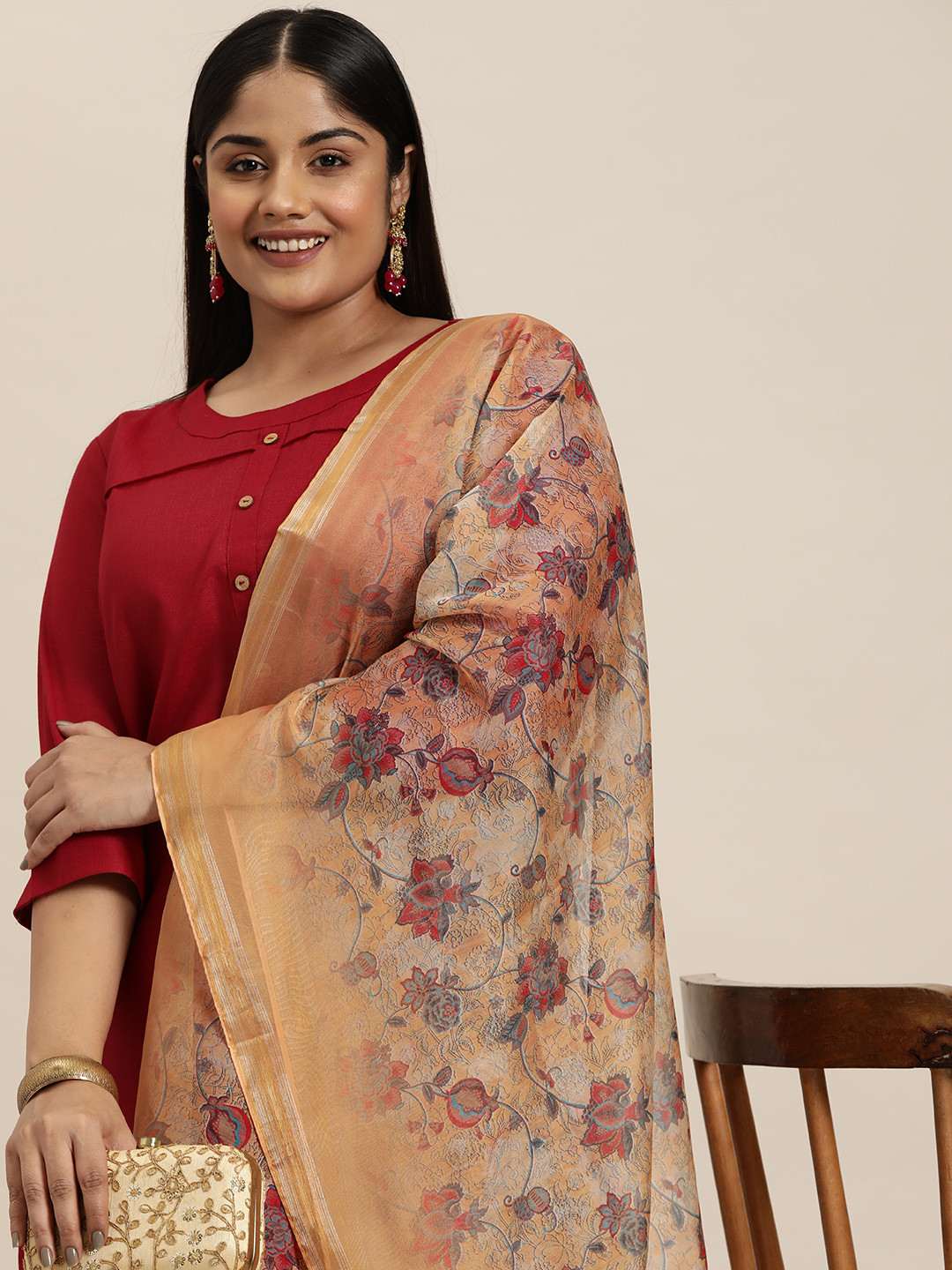 Sztori Floral Printed Organza Dupatta