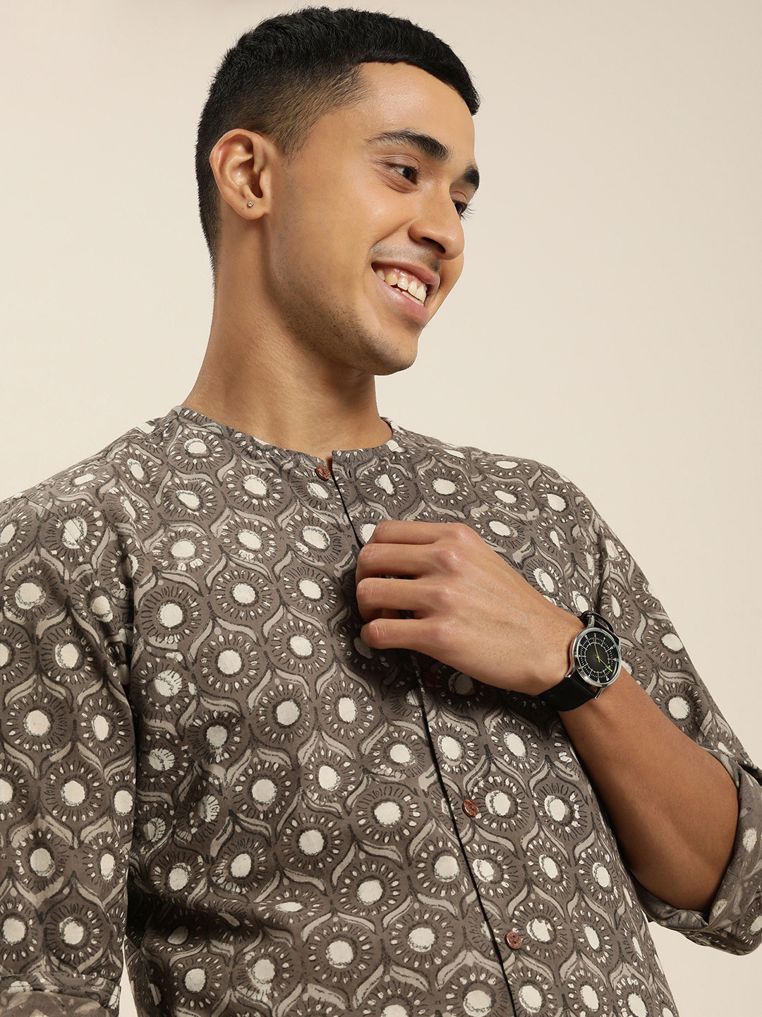 Taavi Men Classic Dabu Hand Block Print Pure Cotton Casual Shirt