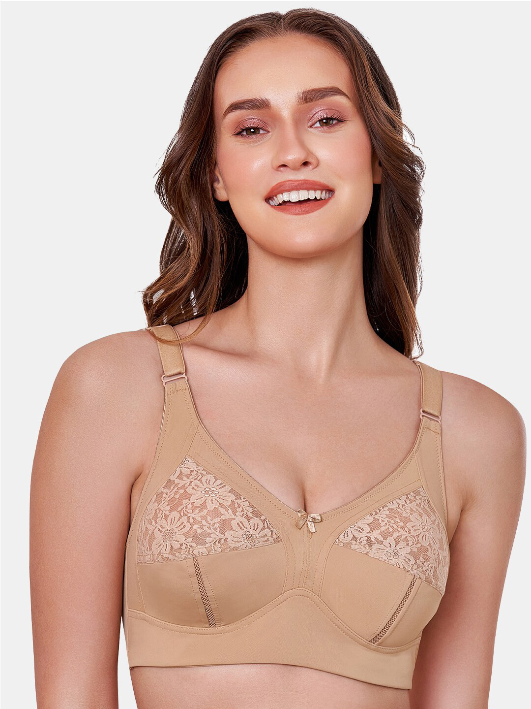 MAROON Floral Full Coverage Non-Padded Non-Wired Lace T-Shirt Bra