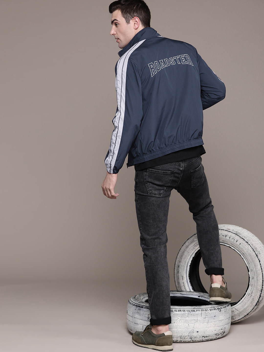 The Roadster Lifestyle Co. Solid Brand Logo Embroidered Varsity Jacket
