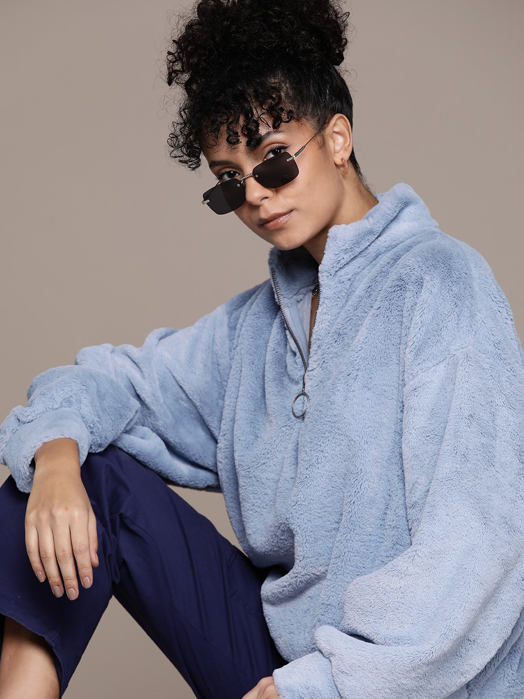 The Roadster Lifestyle Co. Faux Fur Oversized Sweatshirt