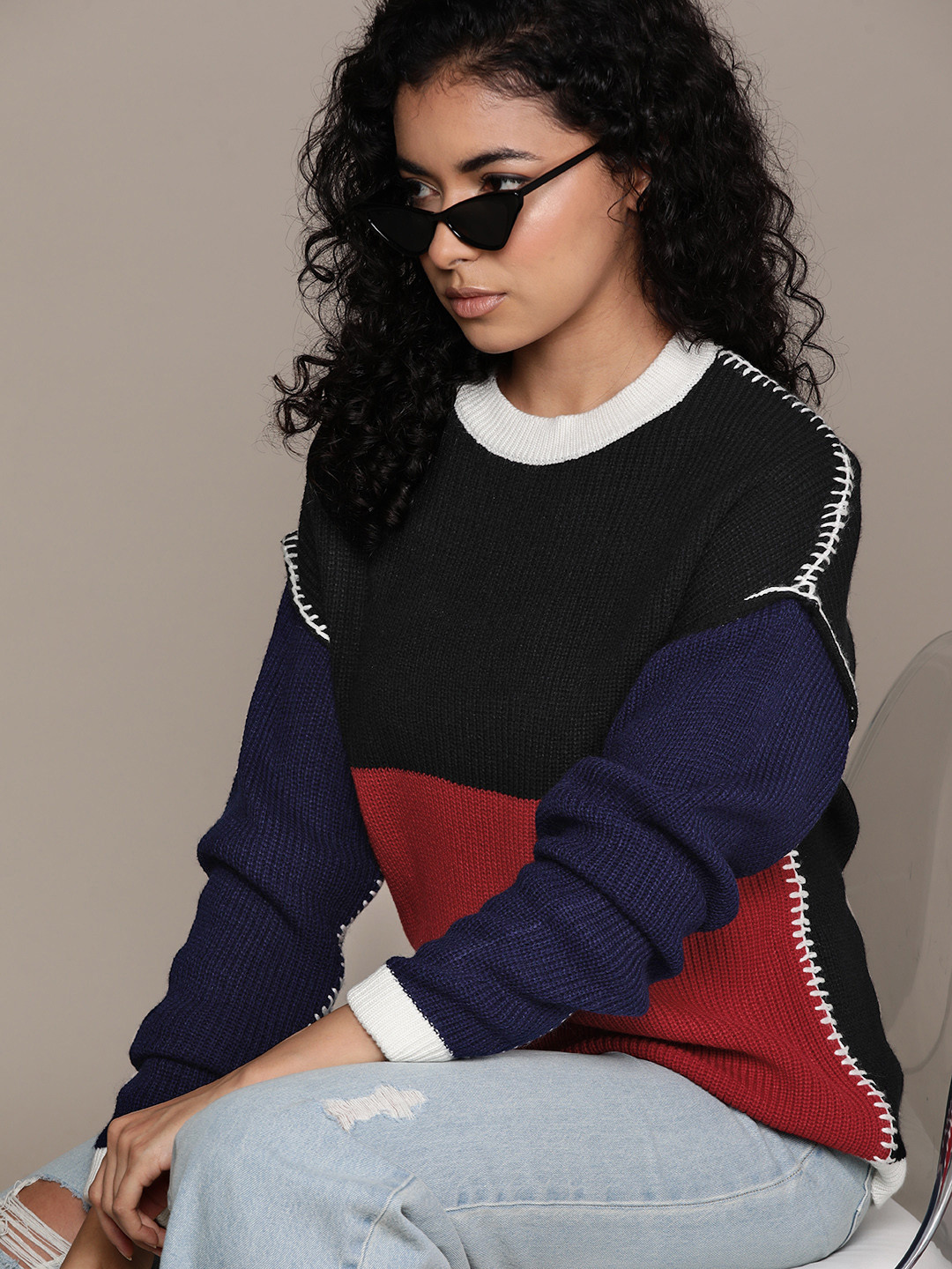 The Roadster Lifestyle Co. Colourblocked Acrylic Pullover