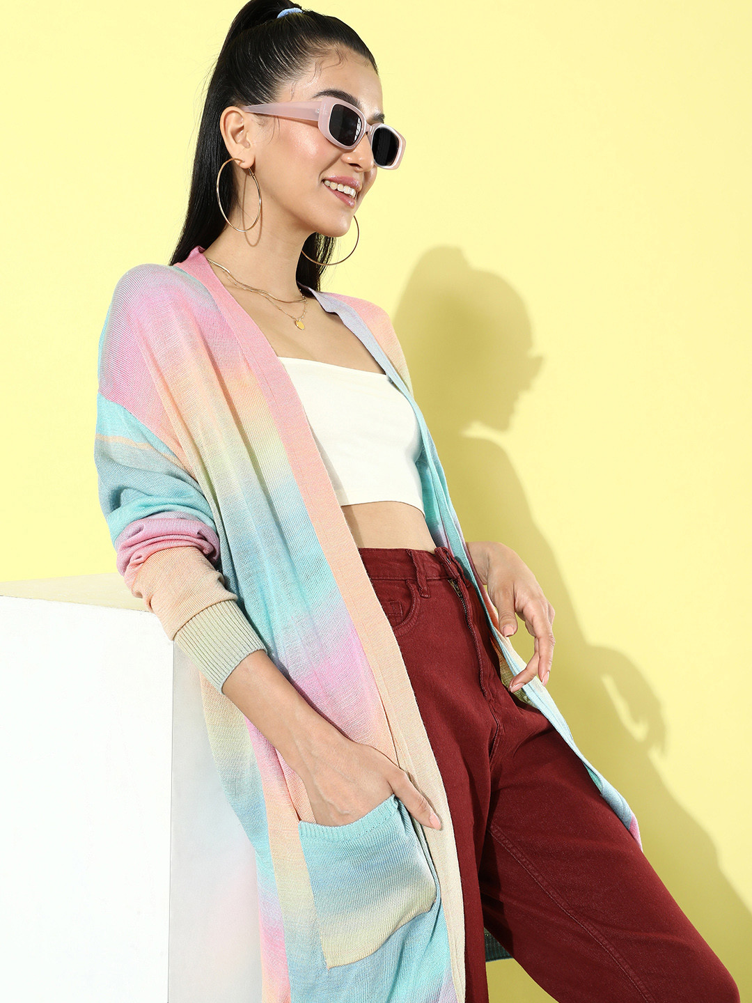 The Roadster Life Co. Tie And Dye Front-Open Longline Sweater