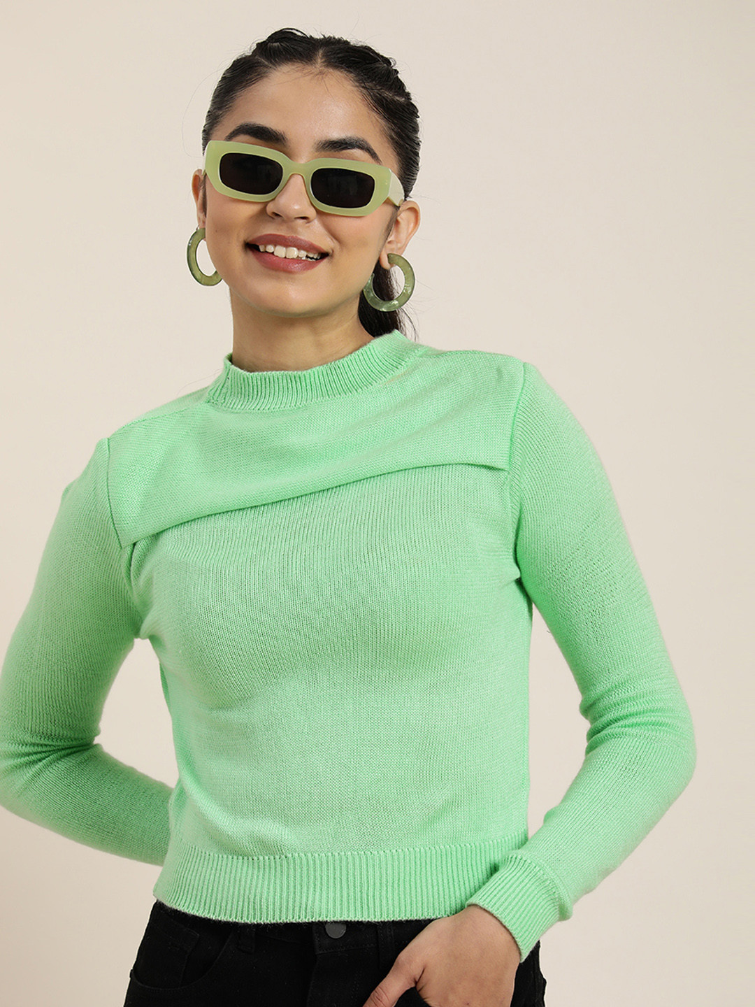 HERE&NOW Solid Cut-out Detail Pullover Sweater