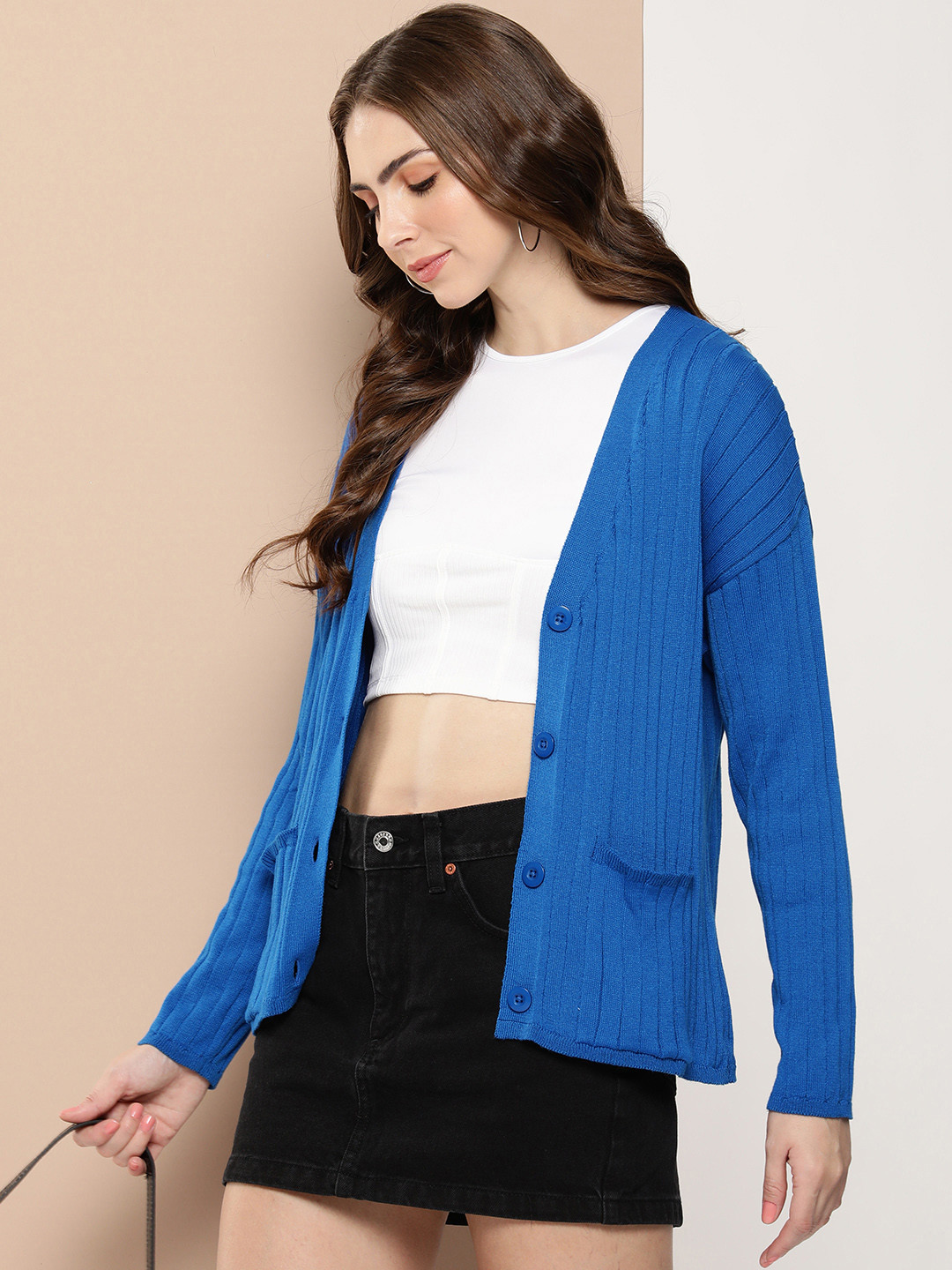 HERE&NOW Women Ribbed Cardigan