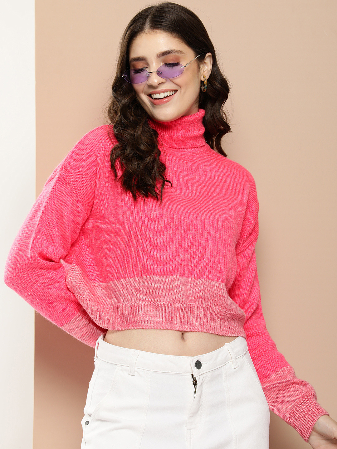 HERE&NOW Knitted Turtle Neck Crop Pullover