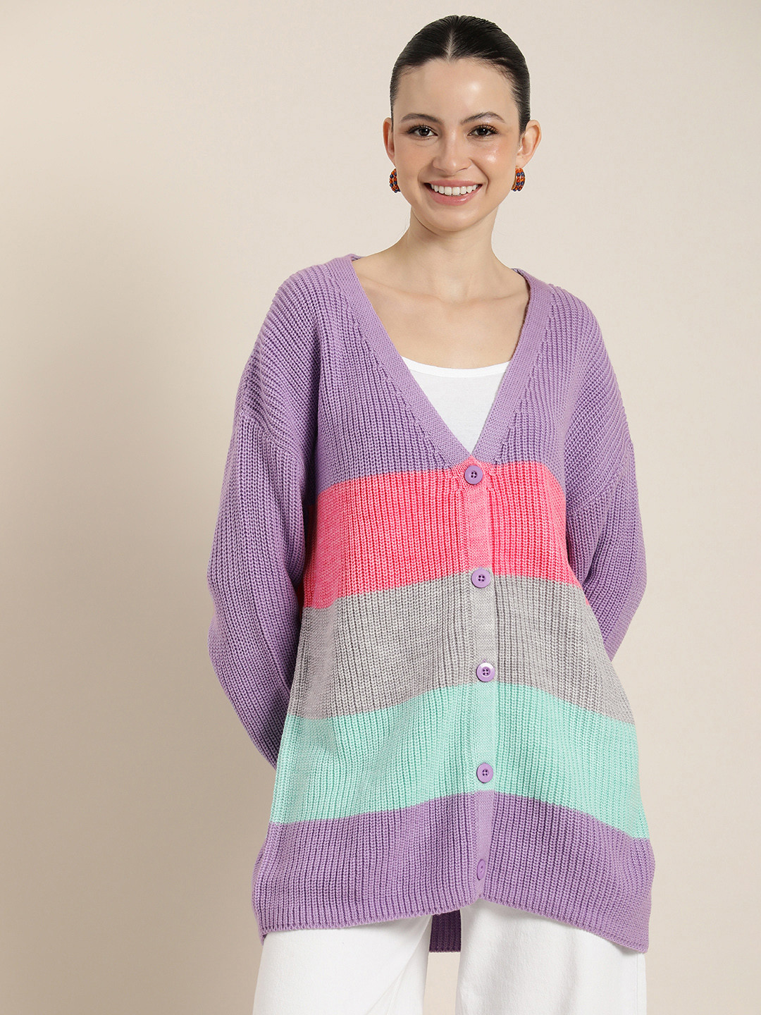 HERE&NOW Colourblocked Longline Cardigan
