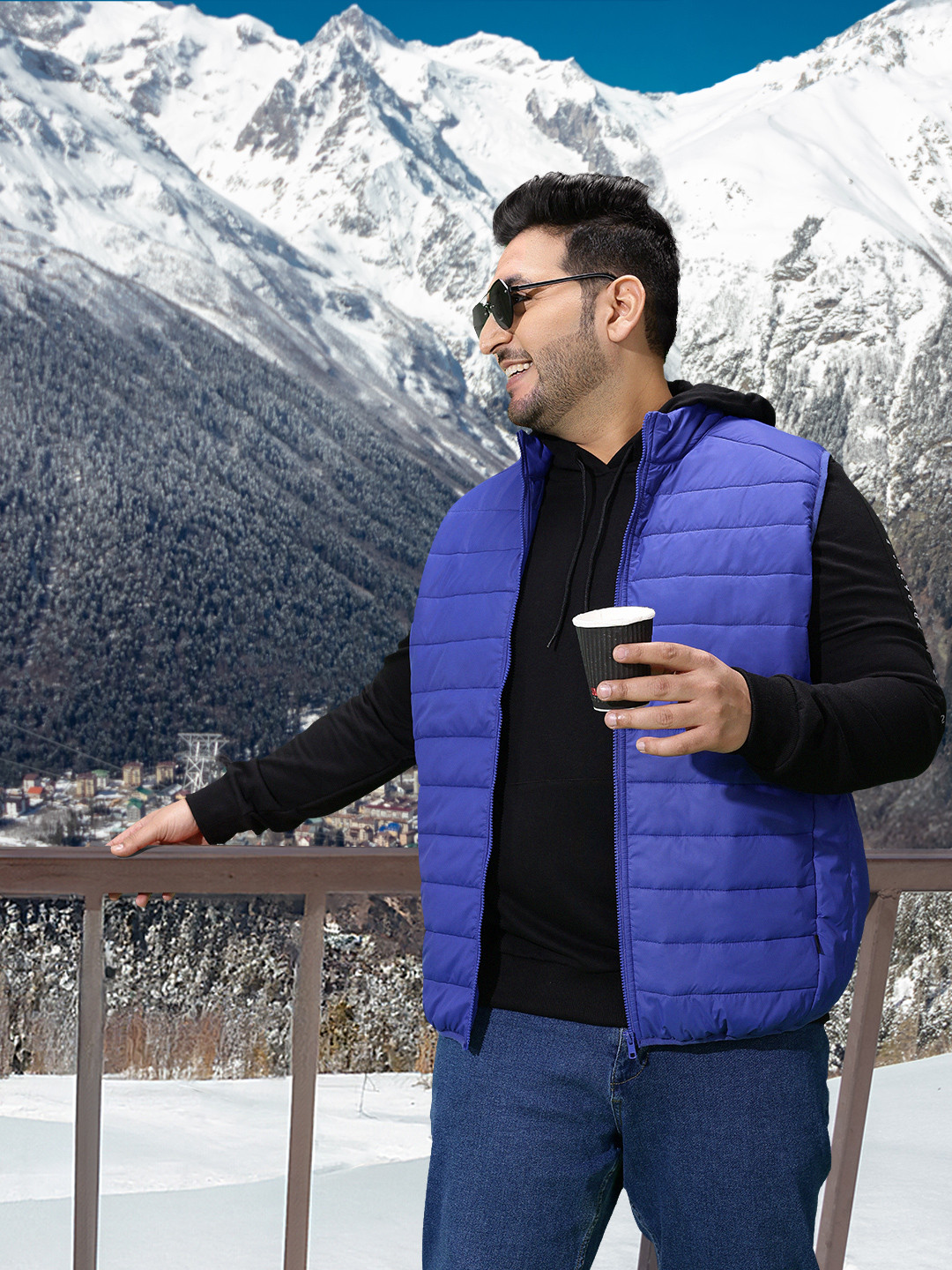 Sztori Plus Size Men Solid Sleeveless Padded Jacket