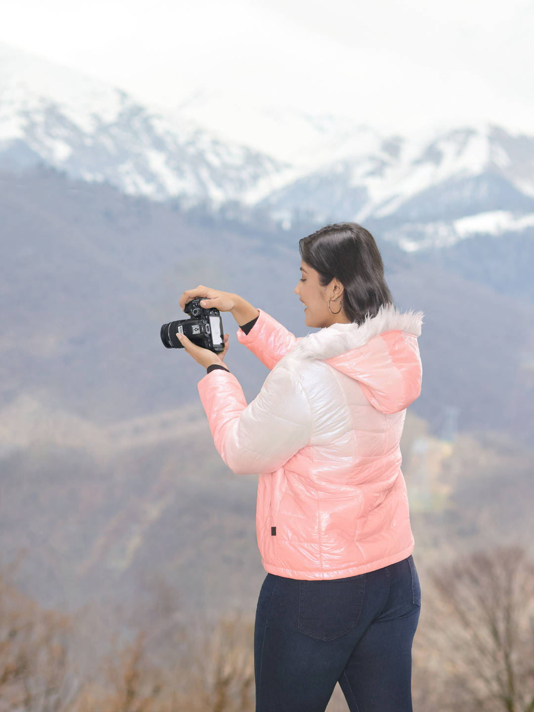 Sztori Women Plus Size Faux Fur Trim Ombre Puffer Jacket
