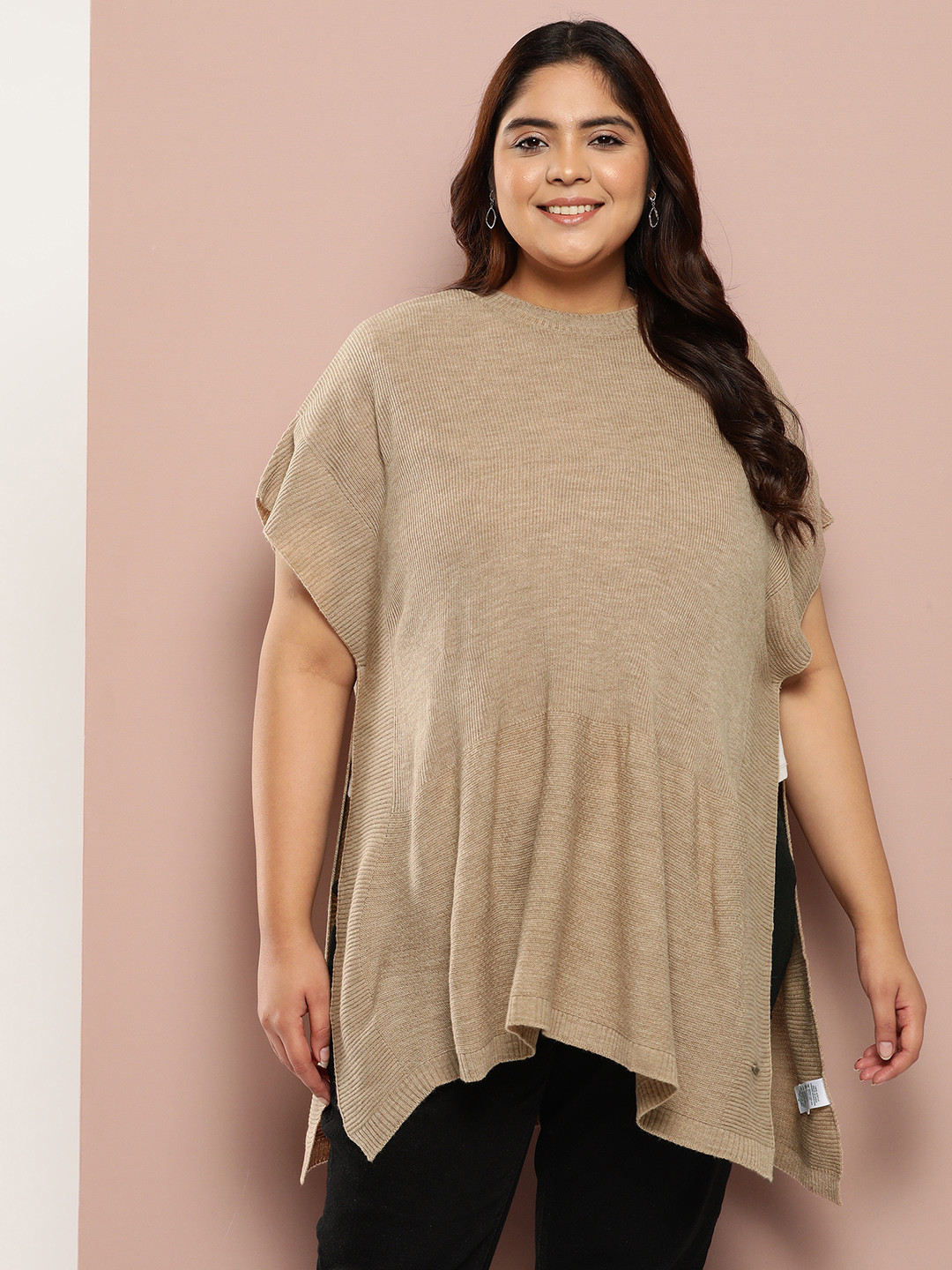 Sztori Plus Size Side Slits Longline Poncho