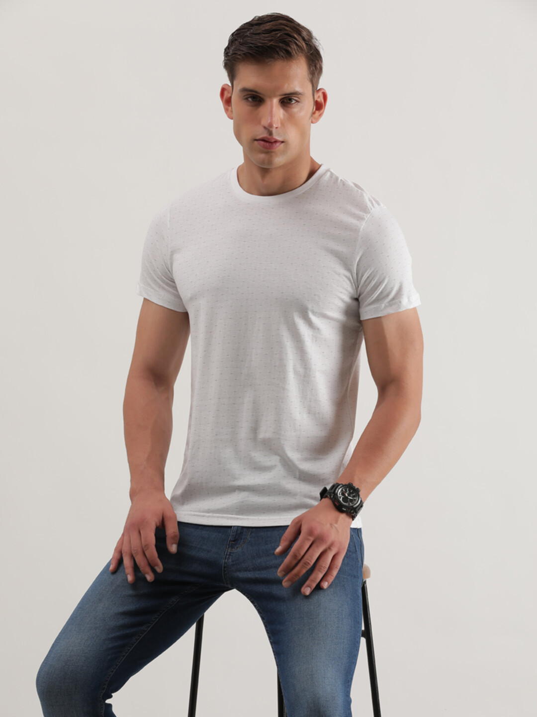 Lee Geometric Printed Round Neck Slim Fit Cotton T-shirt