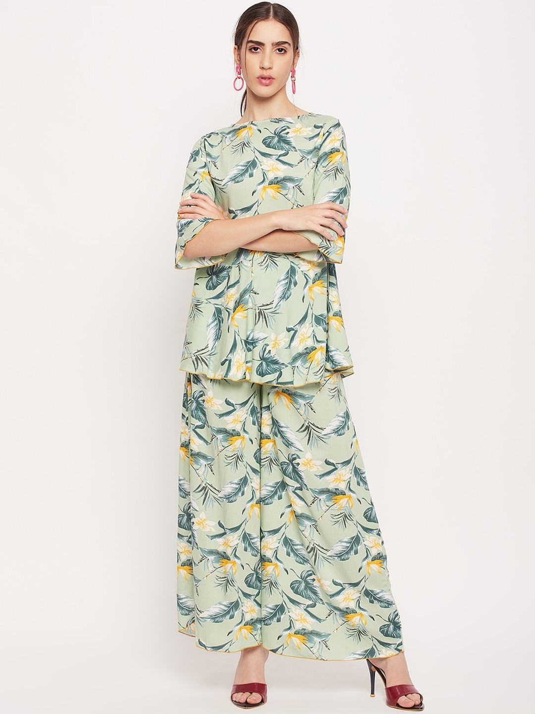 NABIA Tropical Printed Top With Palazzos