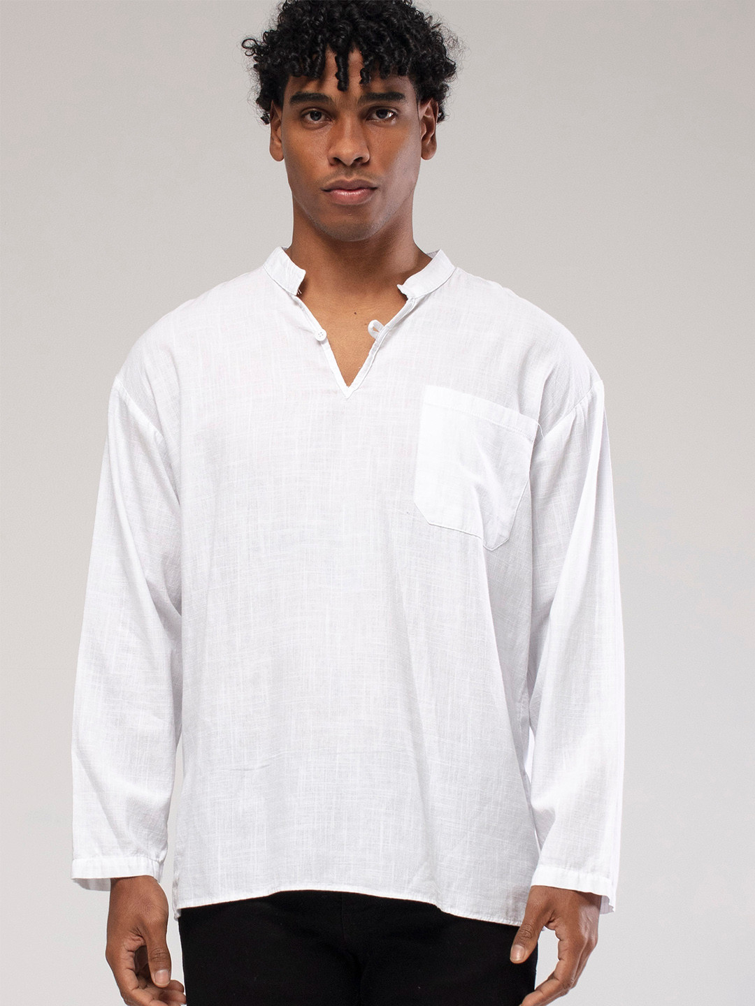 catch Mandarin Collar Drop-Shoulder Sleeves T-shirt