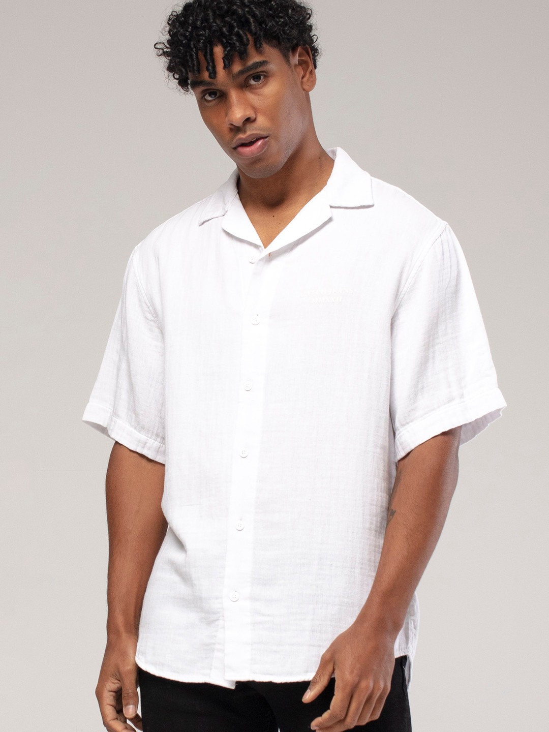catch Textured Boxy Fit Cuban Collar Shirt