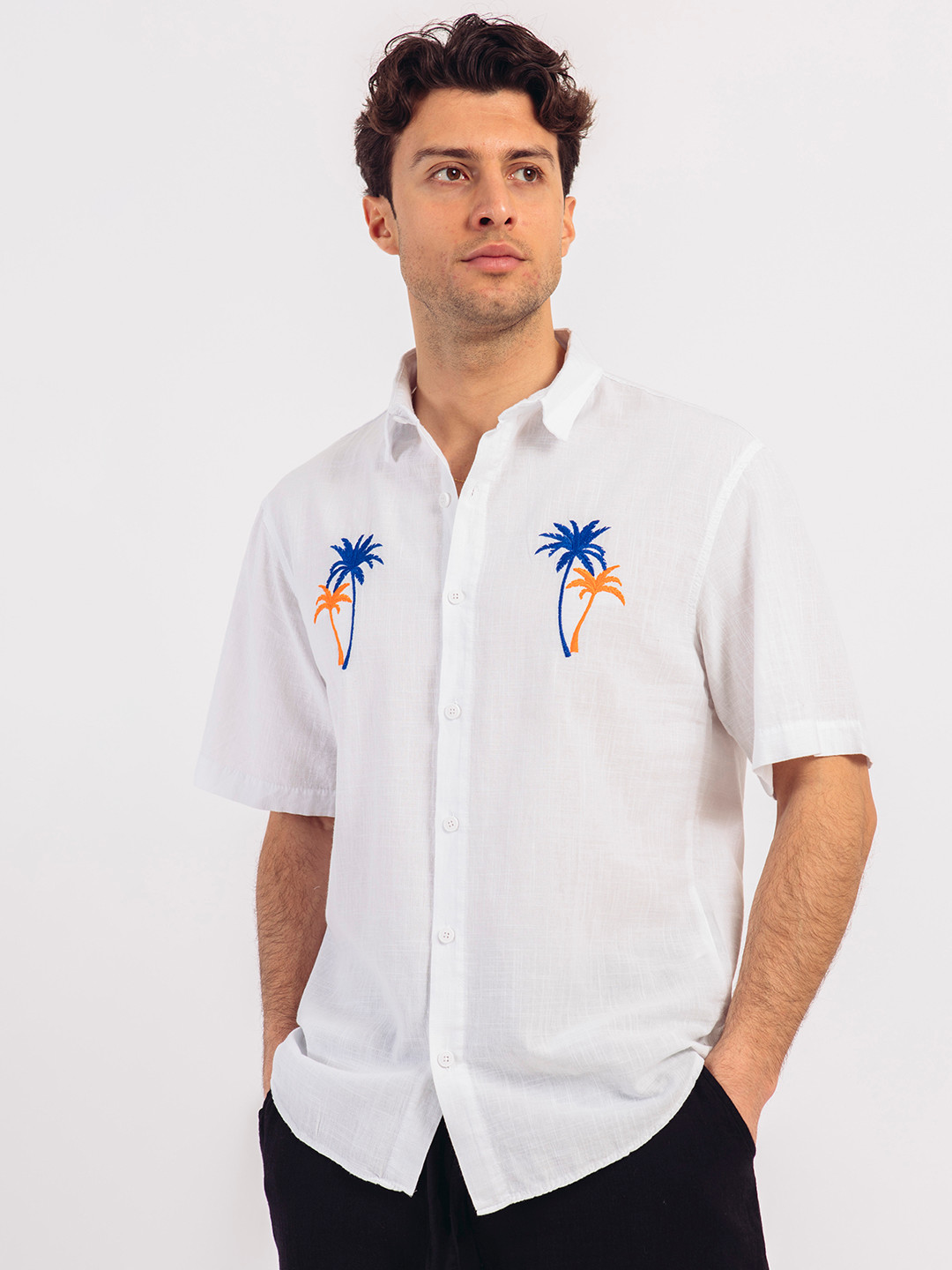 catch Tropical Embroidered Opaque Casual Shirt