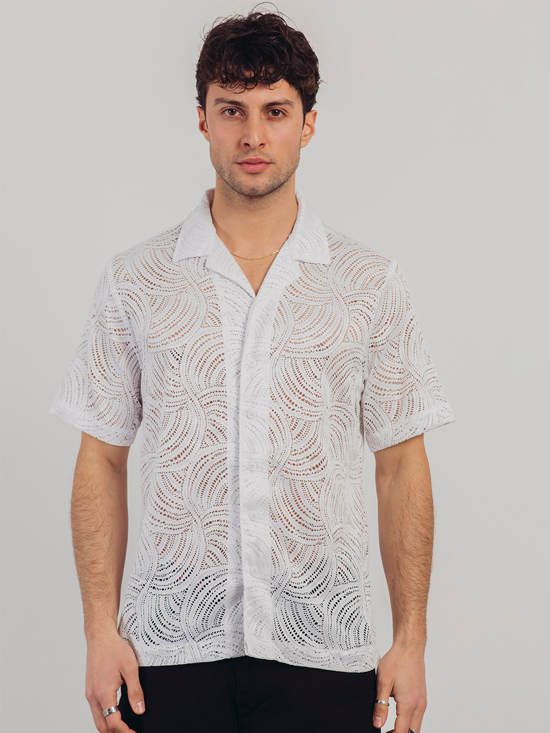 catch Men Self Design Semi-Sheer Casual Shirt