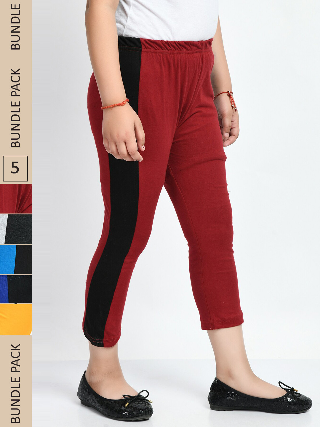 IndiWeaves Girls Pack of 5 Side Striped Pure Cotton Capris