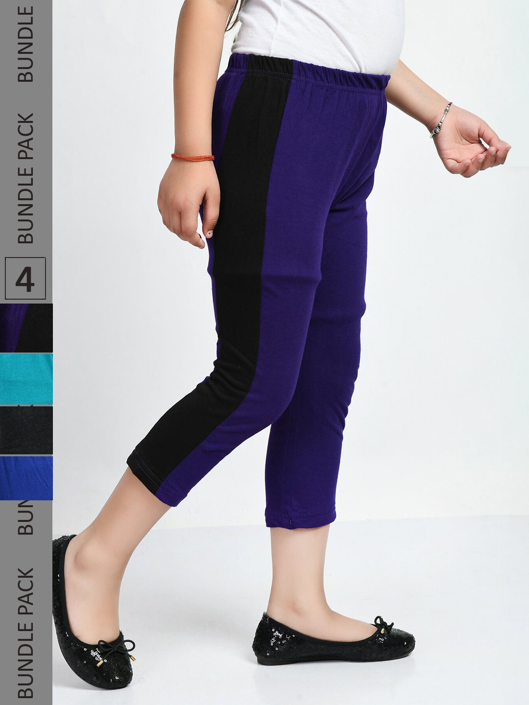 IndiWeaves Girls Pack Of 4 Side Striped Pure Cotton Capris