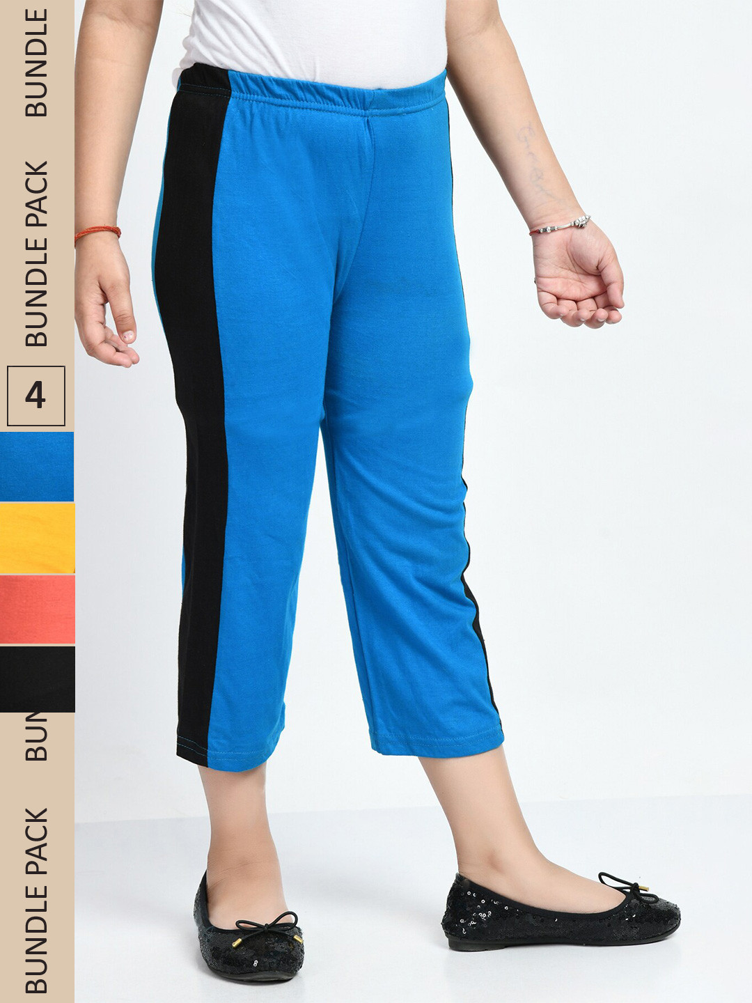 IndiWeaves Girls Pack Of 5 Side Striped Pure Cotton Capris