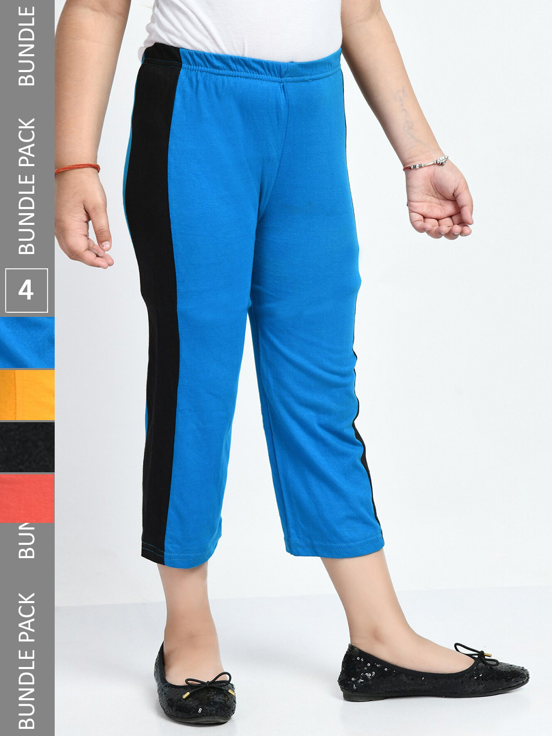 IndiWeaves Girls Pack Of 5 Colorblocked Mid-Rise Pure Cotton Capris