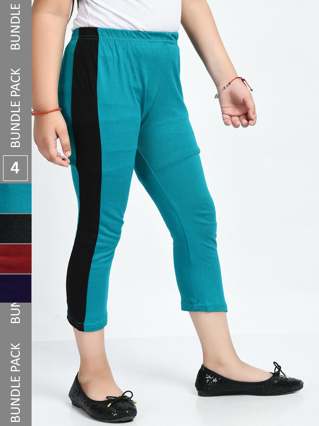 IndiWeaves Pack Of 4 Girls Striped Mid Rise Pure Cotton Capris