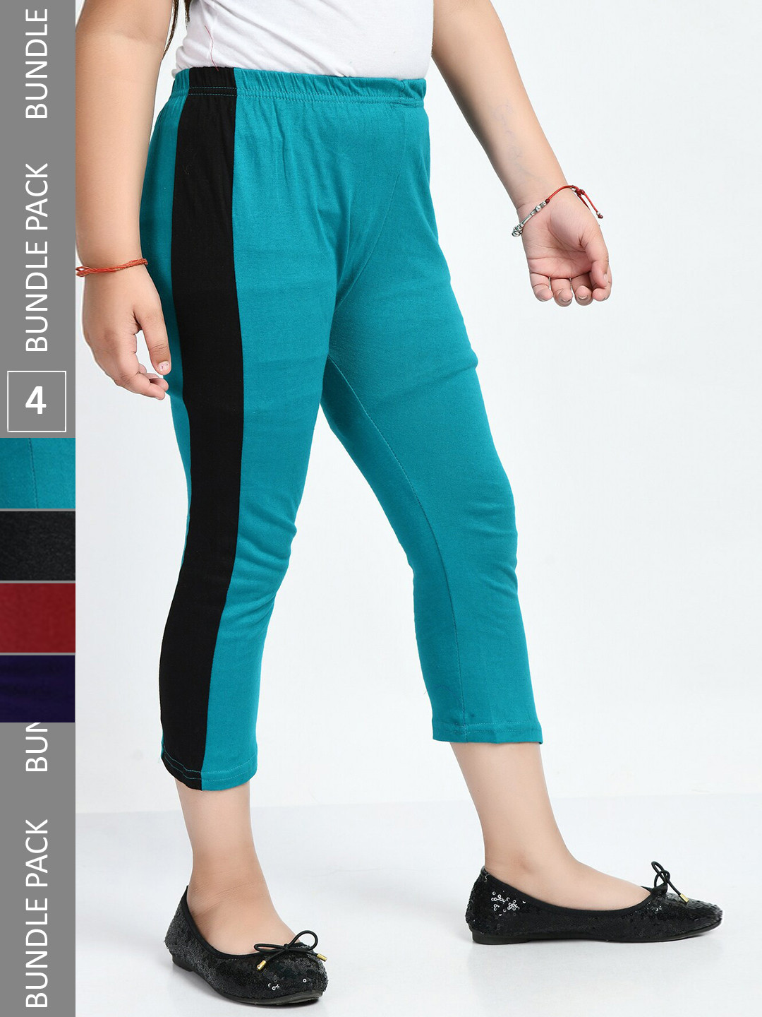 IndiWeaves Pack Of 4 Girls Striped Mid Rise Pure Cotton Capris