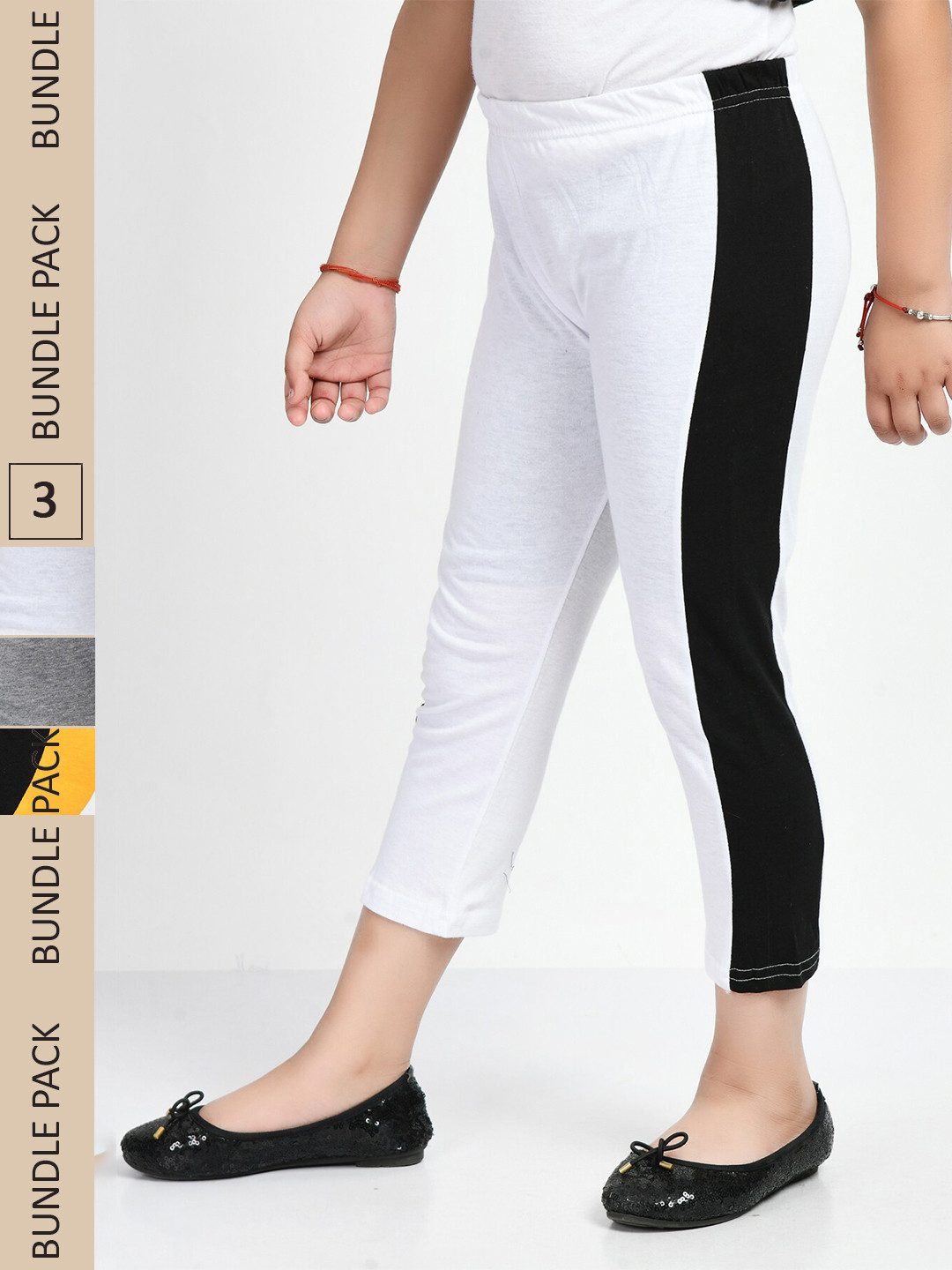 IndiWeaves Girls Pack Of 3 Side Striped Pure Cotton Capris