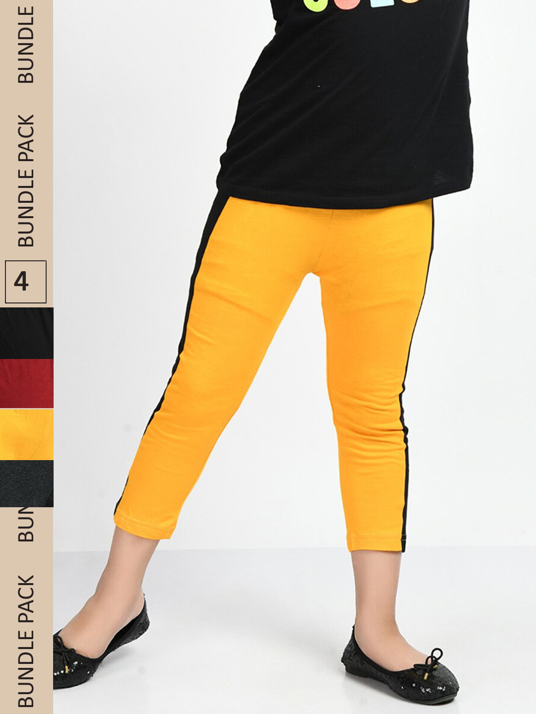 IndiWeaves Girls Pack Of 4 Colorblocked Mid-Rise Cotton Capris