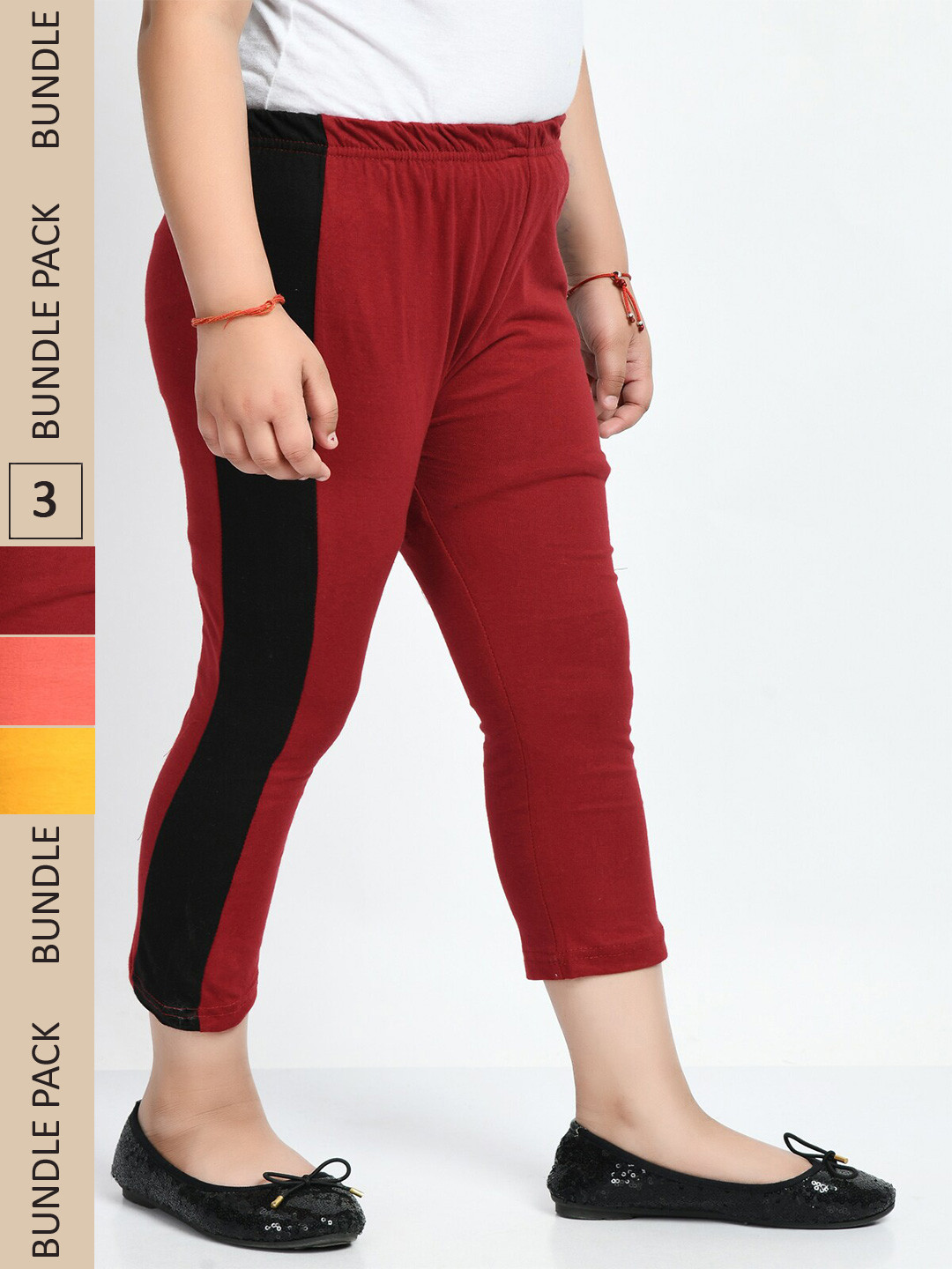 IndiWeaves Girls Pack Of 3 Side Striped Pure Cotton Capris