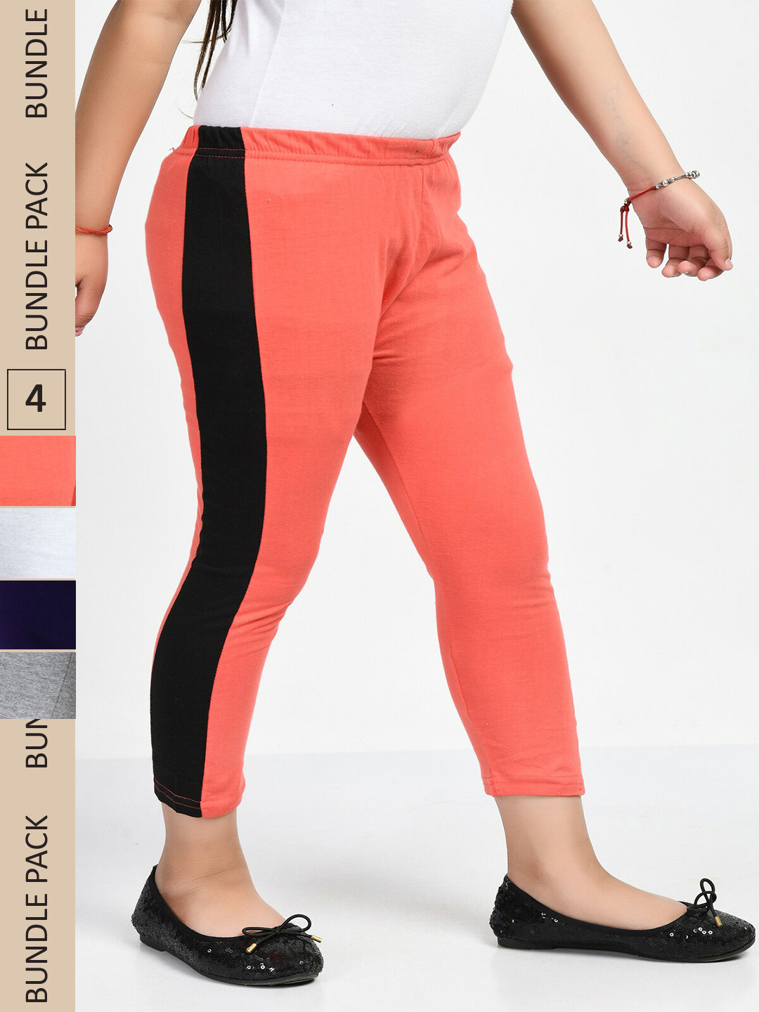 IndiWeaves Girls Pack Of 4 Colorblocked Mid-Rise Pure Cotton Capris